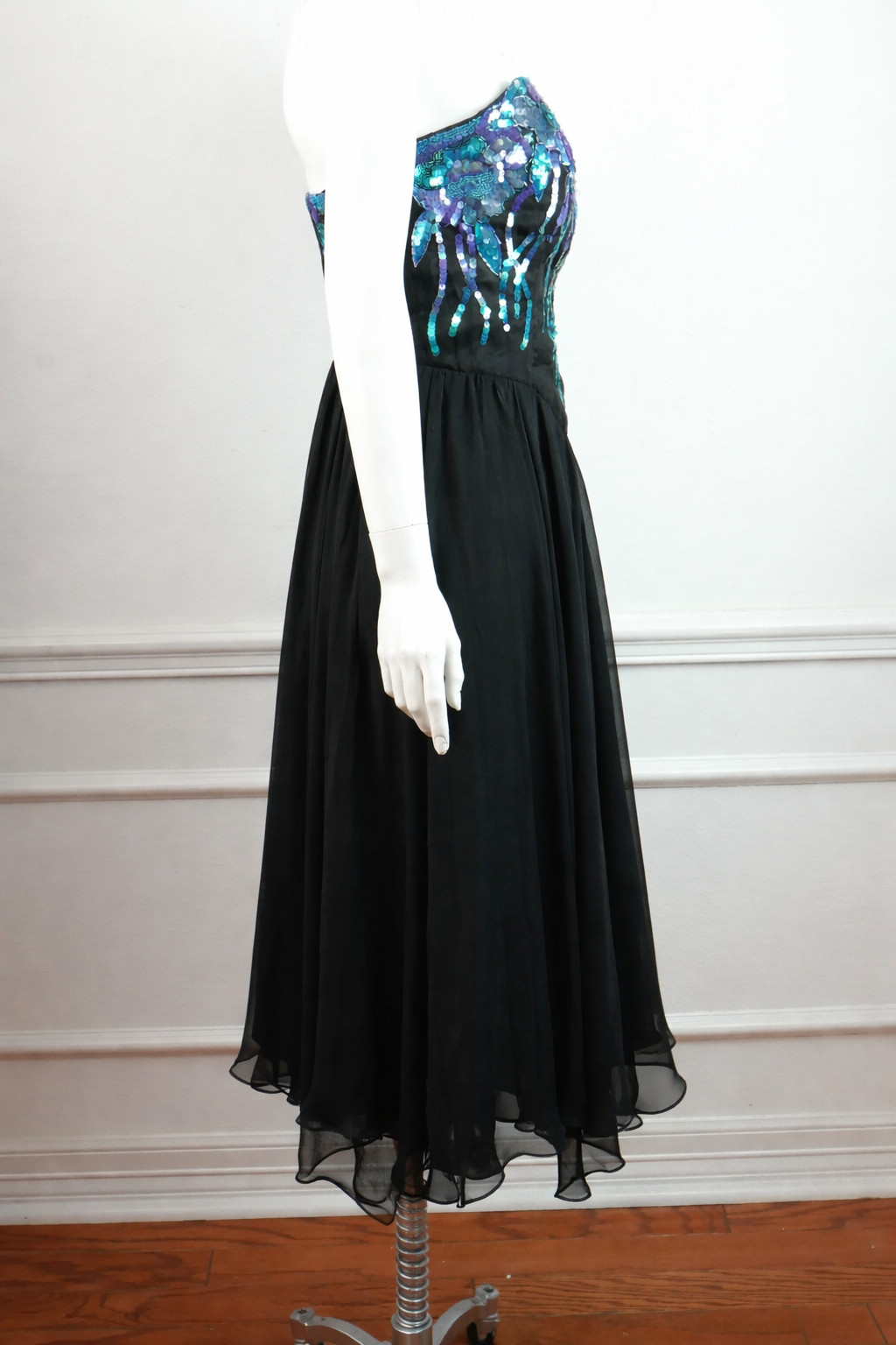 Vintage Casadei Dress size 4 80s Prom Hoco Sequin Strapless Beaded Chiffon Fairy