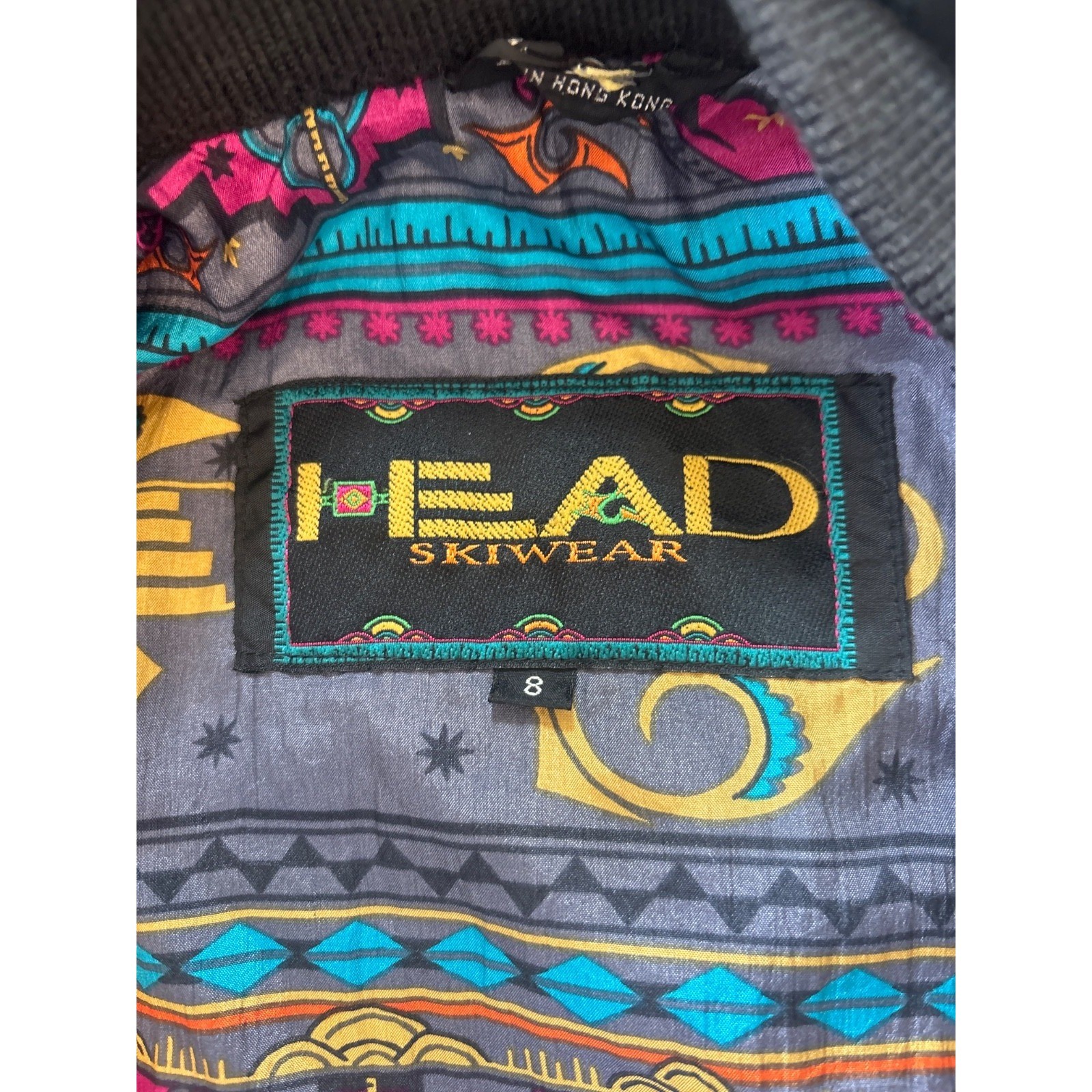 VTG Head Skiwear Women Sz 8 M BLK Southwestern Embroidery Bomber Ski Jacket 1202