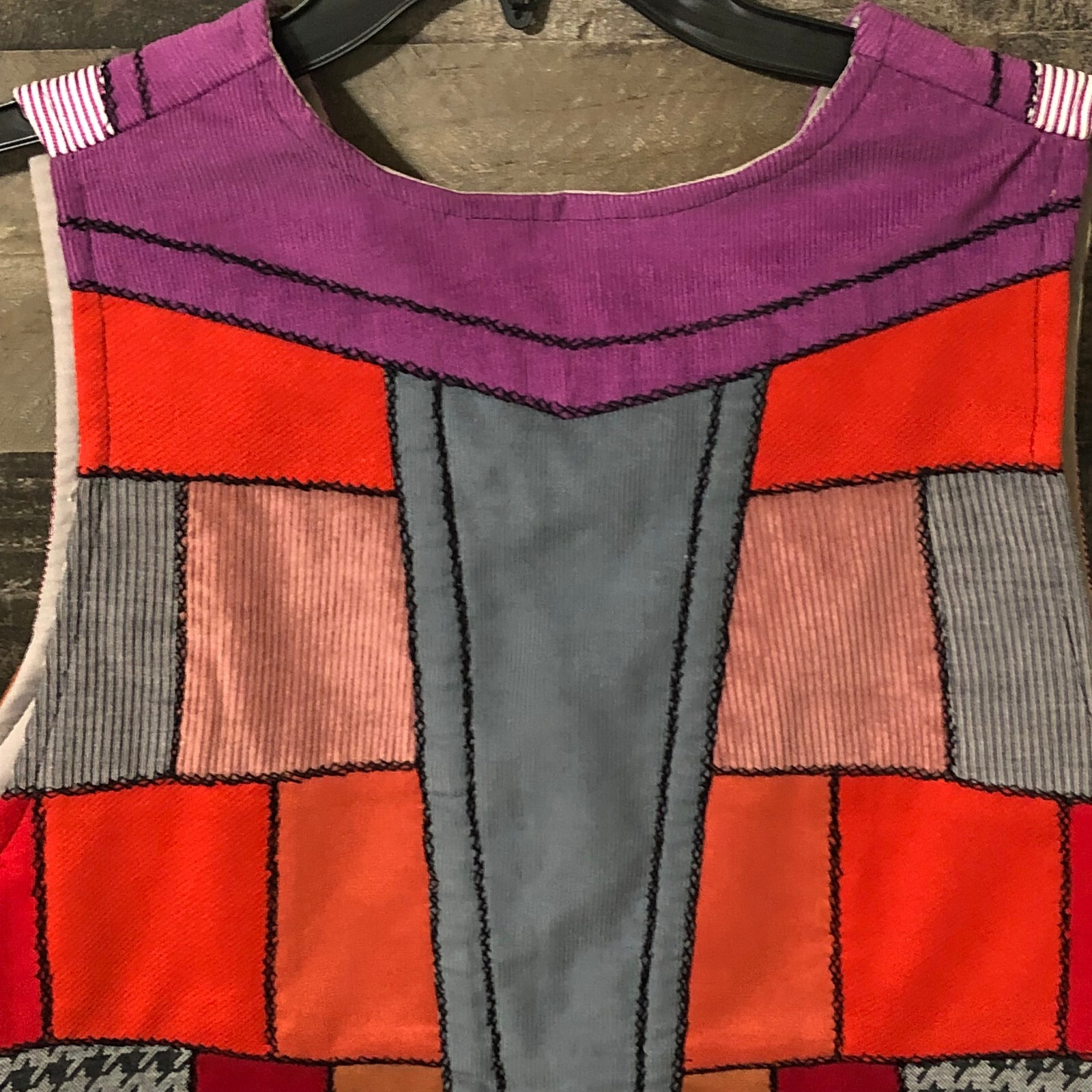 Patchwork Womens Dopamine Quilted Hand Crafted Artsy Vest Vtg Folk Hippie L
