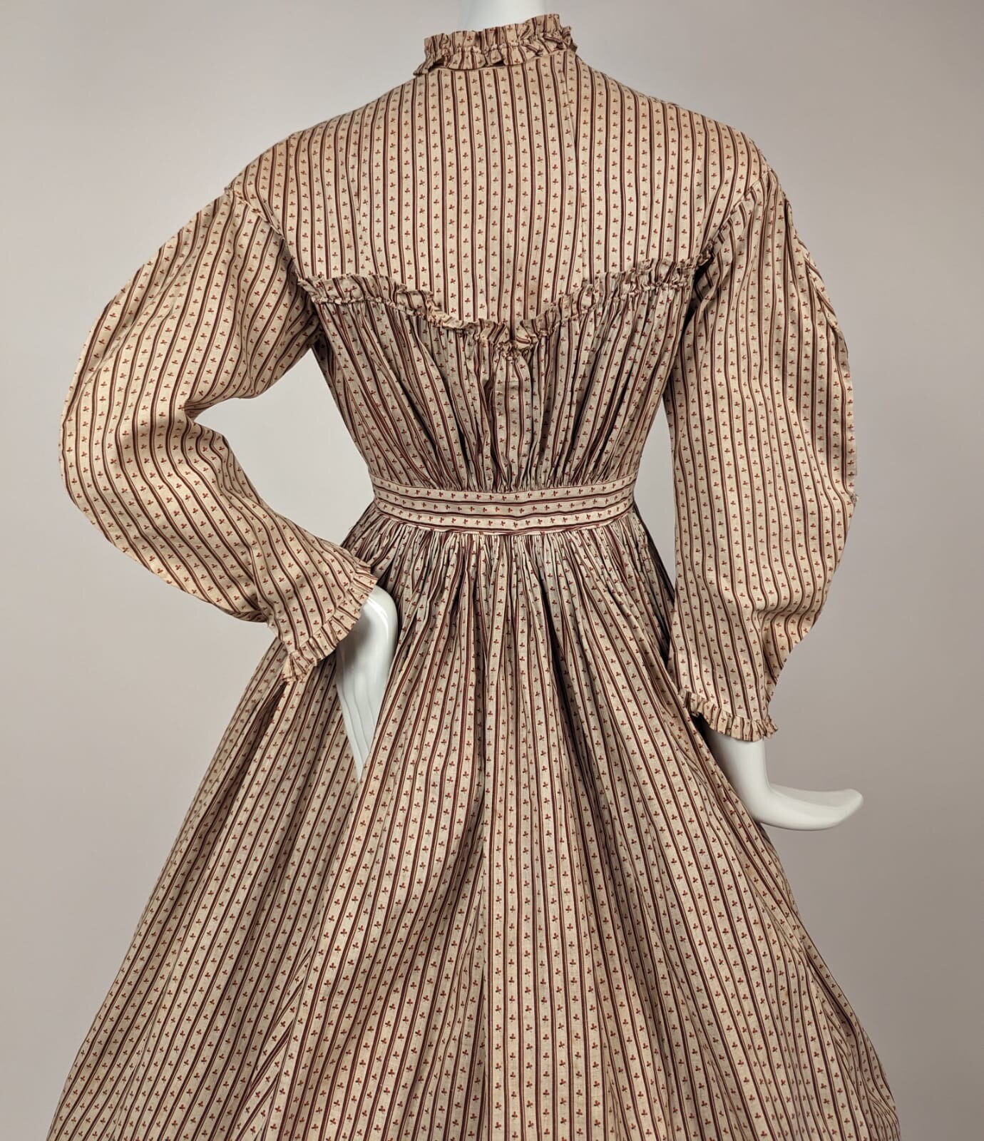 CIVIL WAR ERA 1860’S GIRL’S STRIPED CALICO COTTON DRESS W RUFFLES