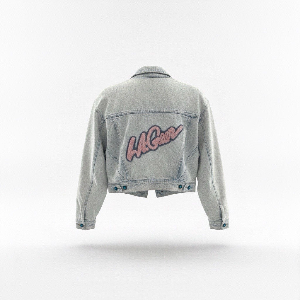 Vintage LA Gear Cropped Denim Jacket M Acid Wash Chenille Patch 80s Hong Kong