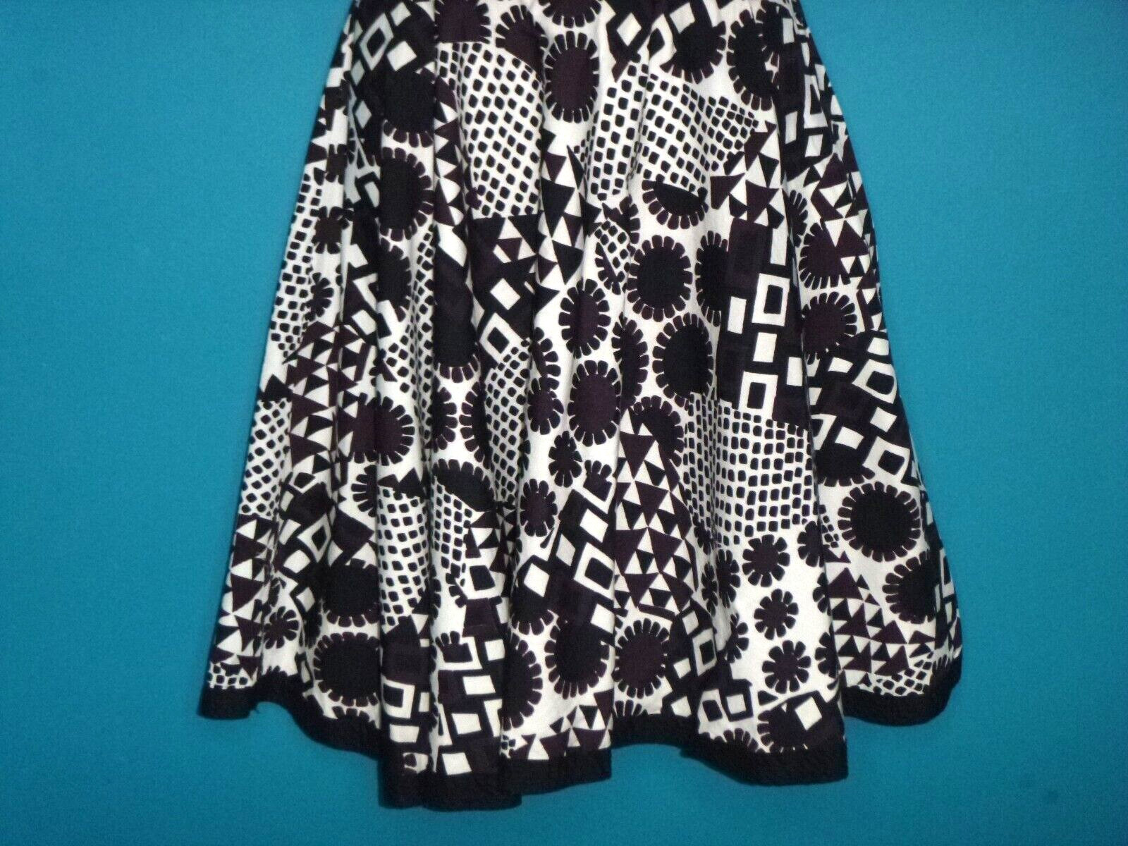Vtg 60s Fit and Flare Dress MOD Black Brown White Abstract Floral Print Sz S/M