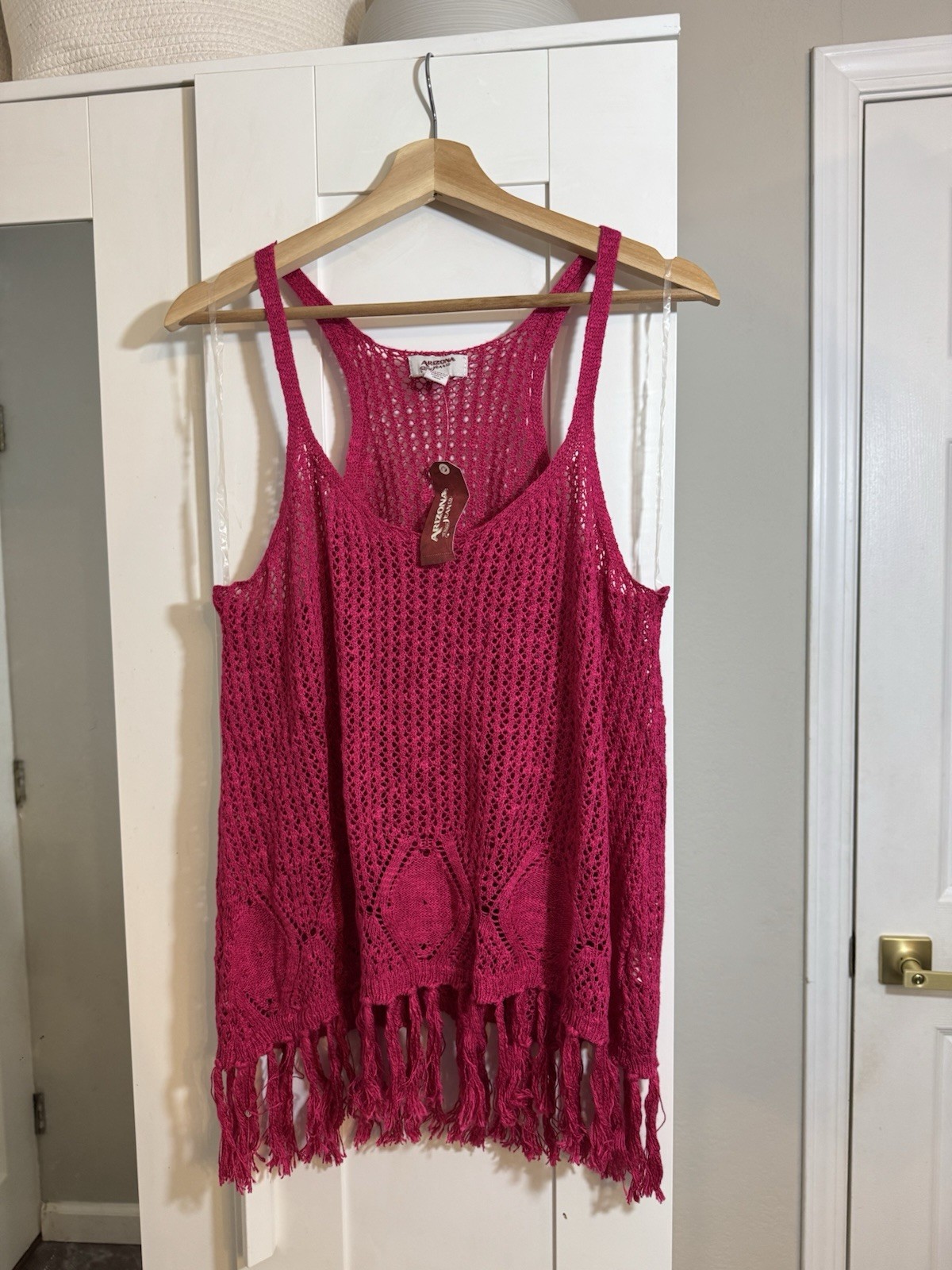 Arizona Crochet Top L/XL Pink Y2K Boho Gypsy Festival Hippie VTG Deadstock JCP