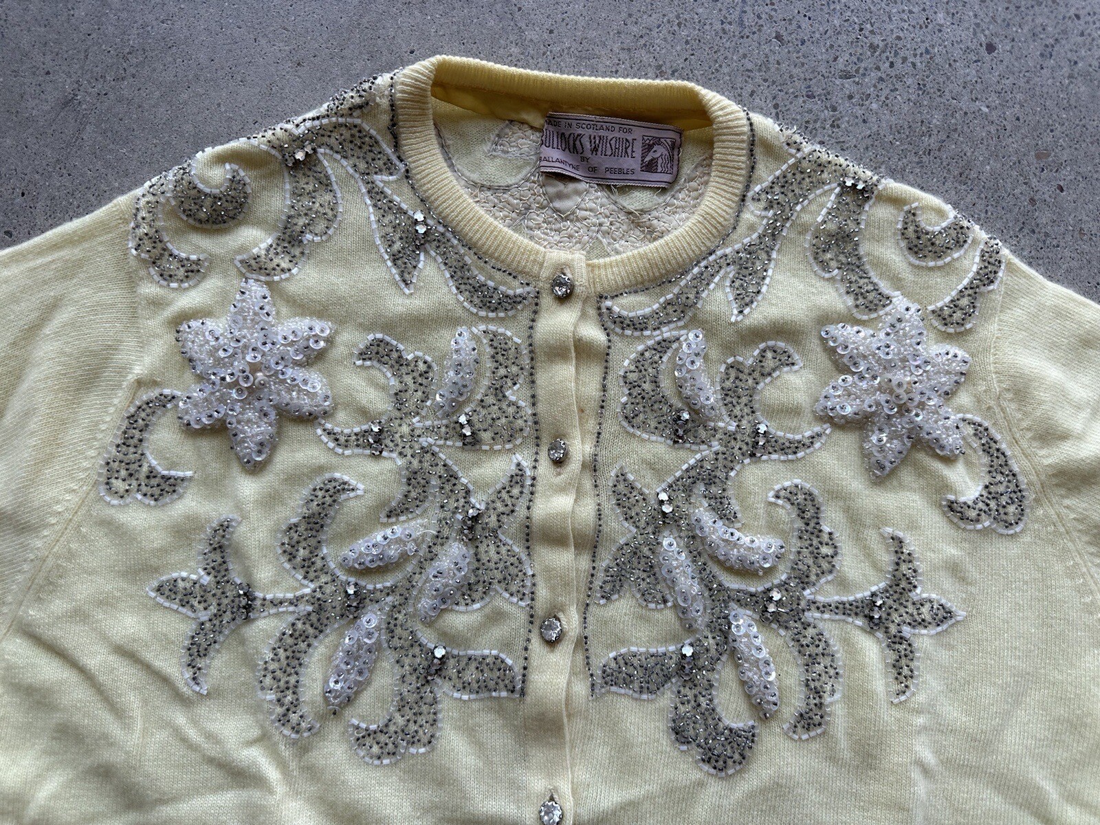 Vintage RARE Bullocks Wilshire by Ballantyne of Peebles Bedazzled Jewel Sweater