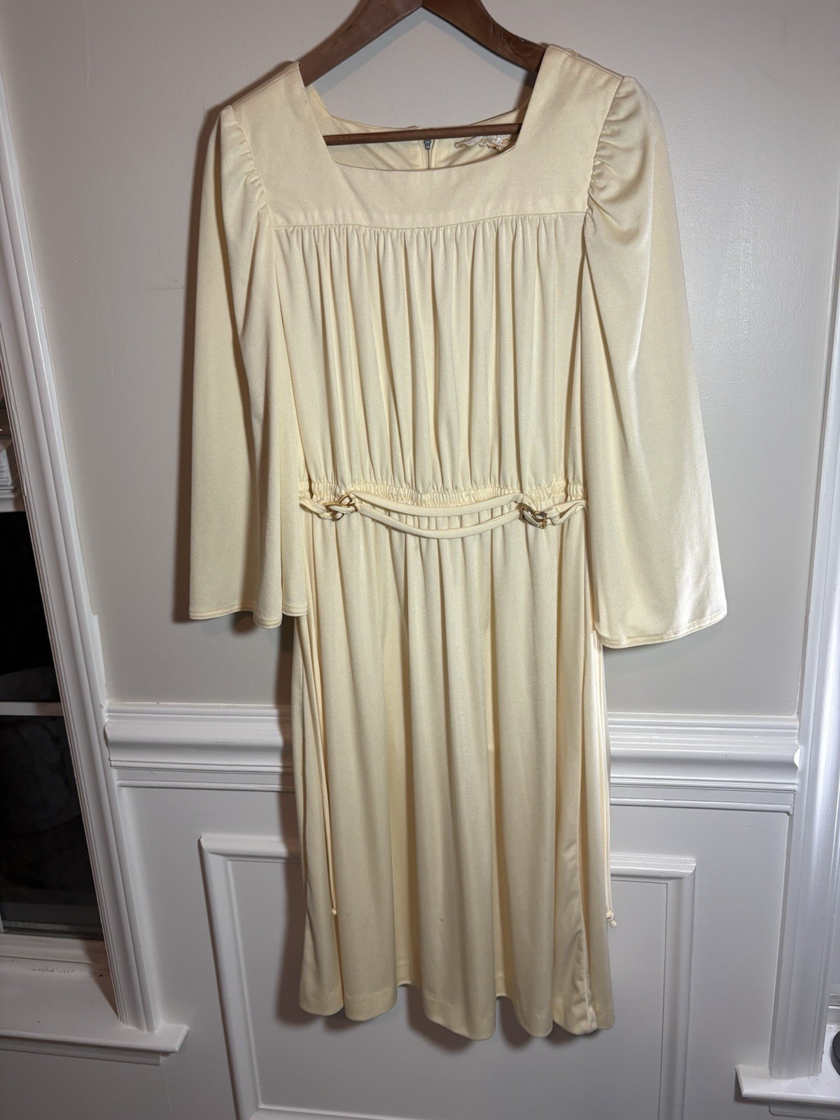 Vintage 70s Carol Craig Ivory Empire Waist Bell Sleeve Midi Dress S/M