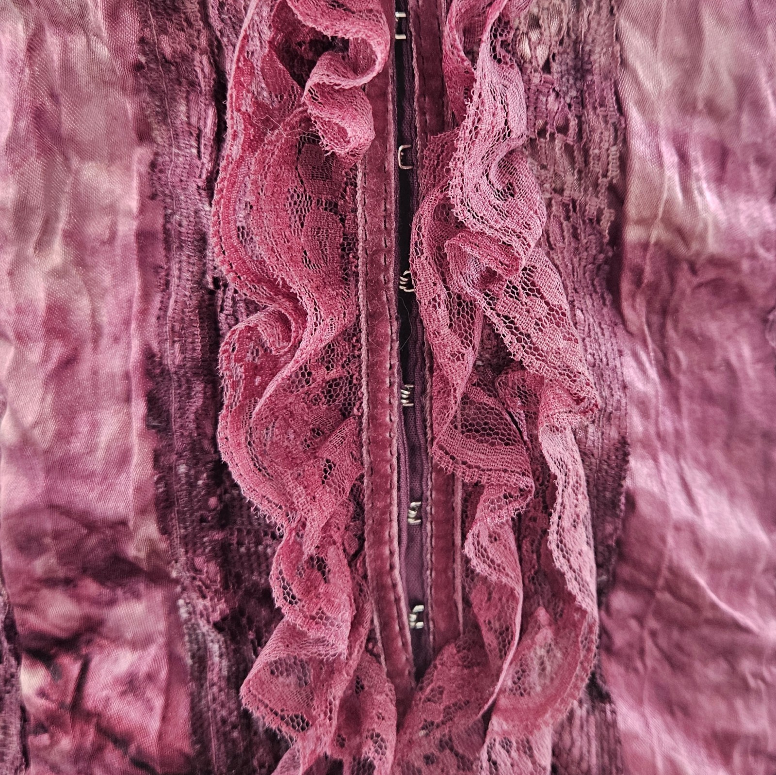 Vintage Y2k Red Herring Purple Lace Velvet Corset Top Front Closure Size Medium
