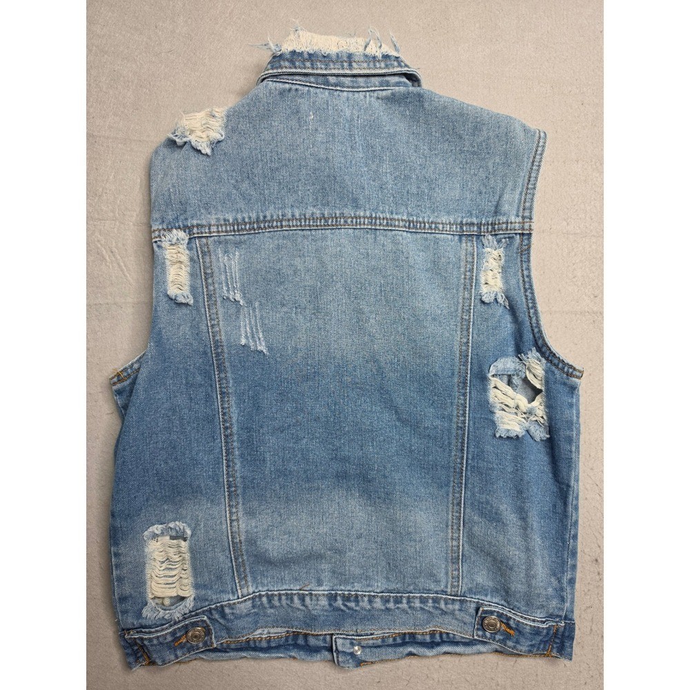 Almost Famous Trucker Vest Women’s M Blue Denim Cotton Distressed Button Front