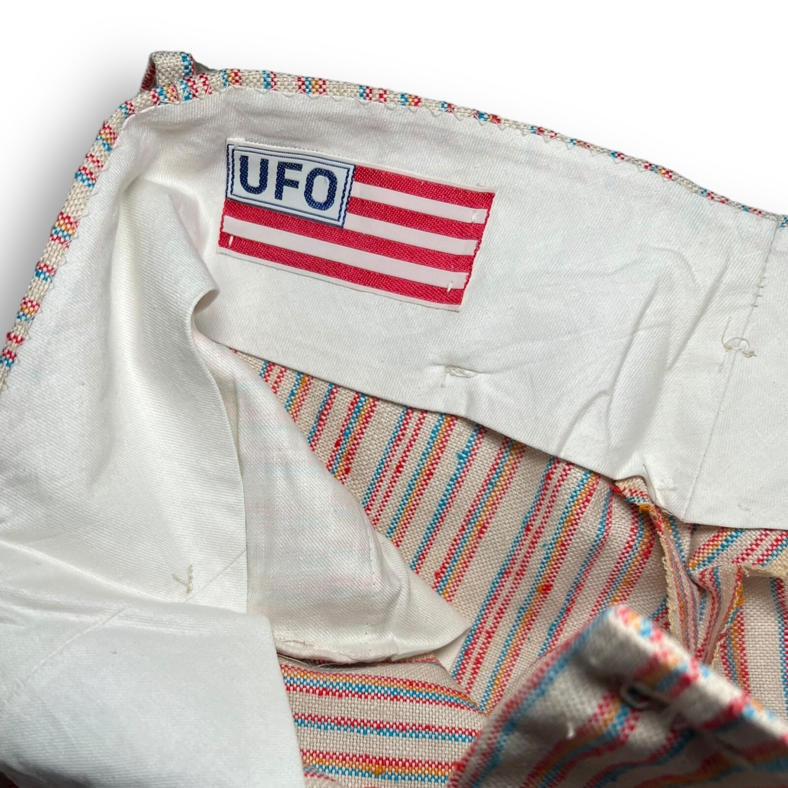 Deadstock Vtg 1970s UFO Vertical Stripe Bell Bottoms Flares Nappy Pants 28×30