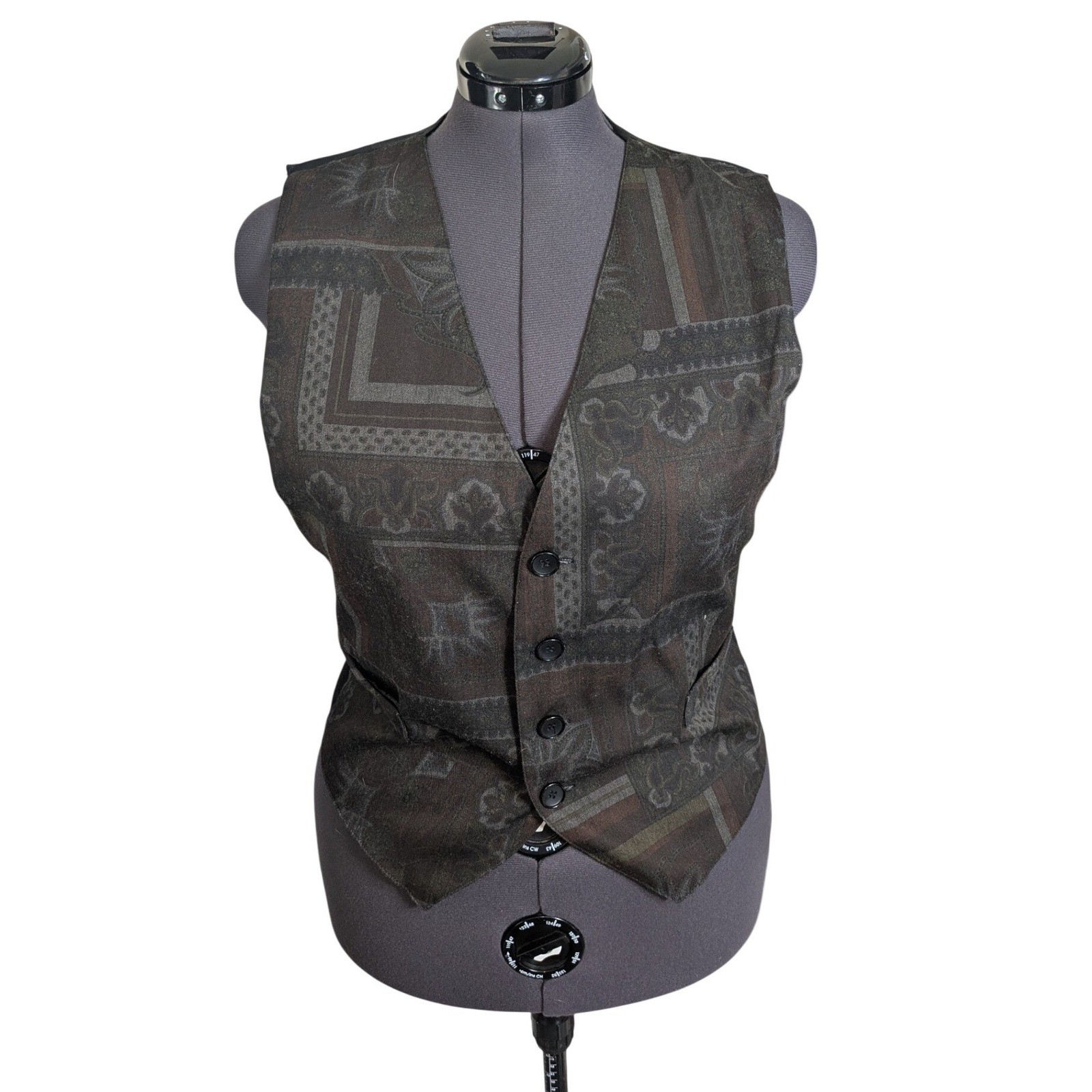 90s Dark Academia Tapestry Vest Buckle Back M Fits L/XL