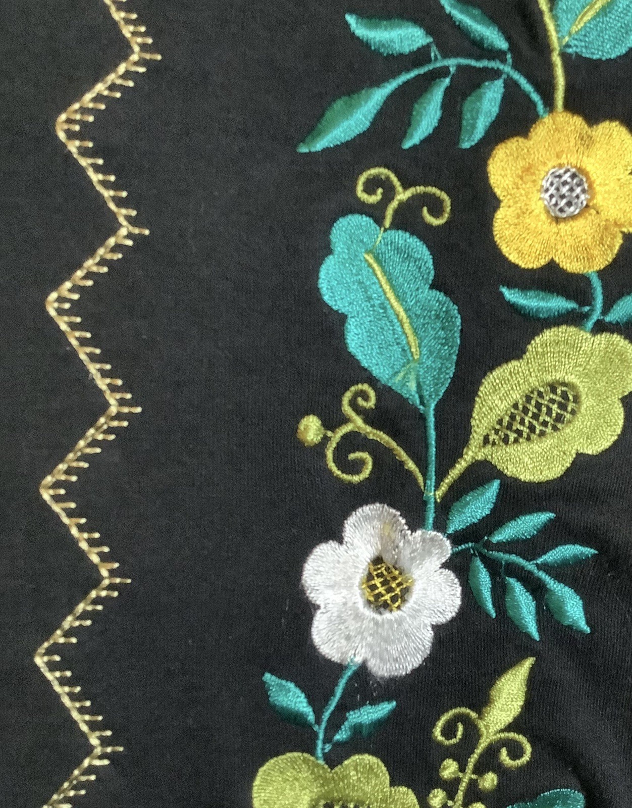 Cyn Les Shirlee Designs Floral Embroidered Pullover, Black, 3/4 Sleeve, Vintage