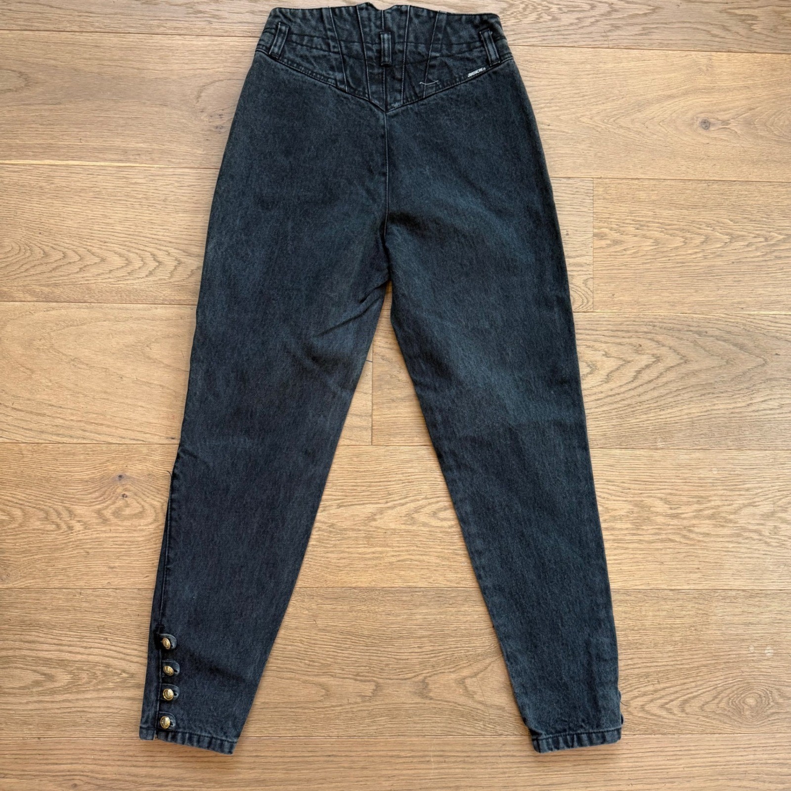 Vintage Jordache Gold Black Denim Set Cropped Jacket High Waist Jeans 2pc S 5/6