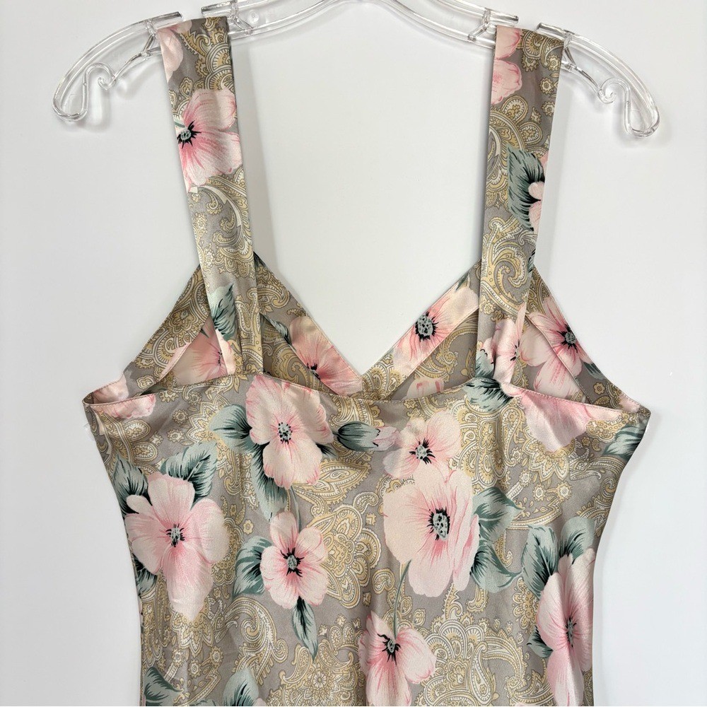 Vintage Satin Chemise Slip Dress 80’s Coquette Ruffle Floral Pinup Girl Glam