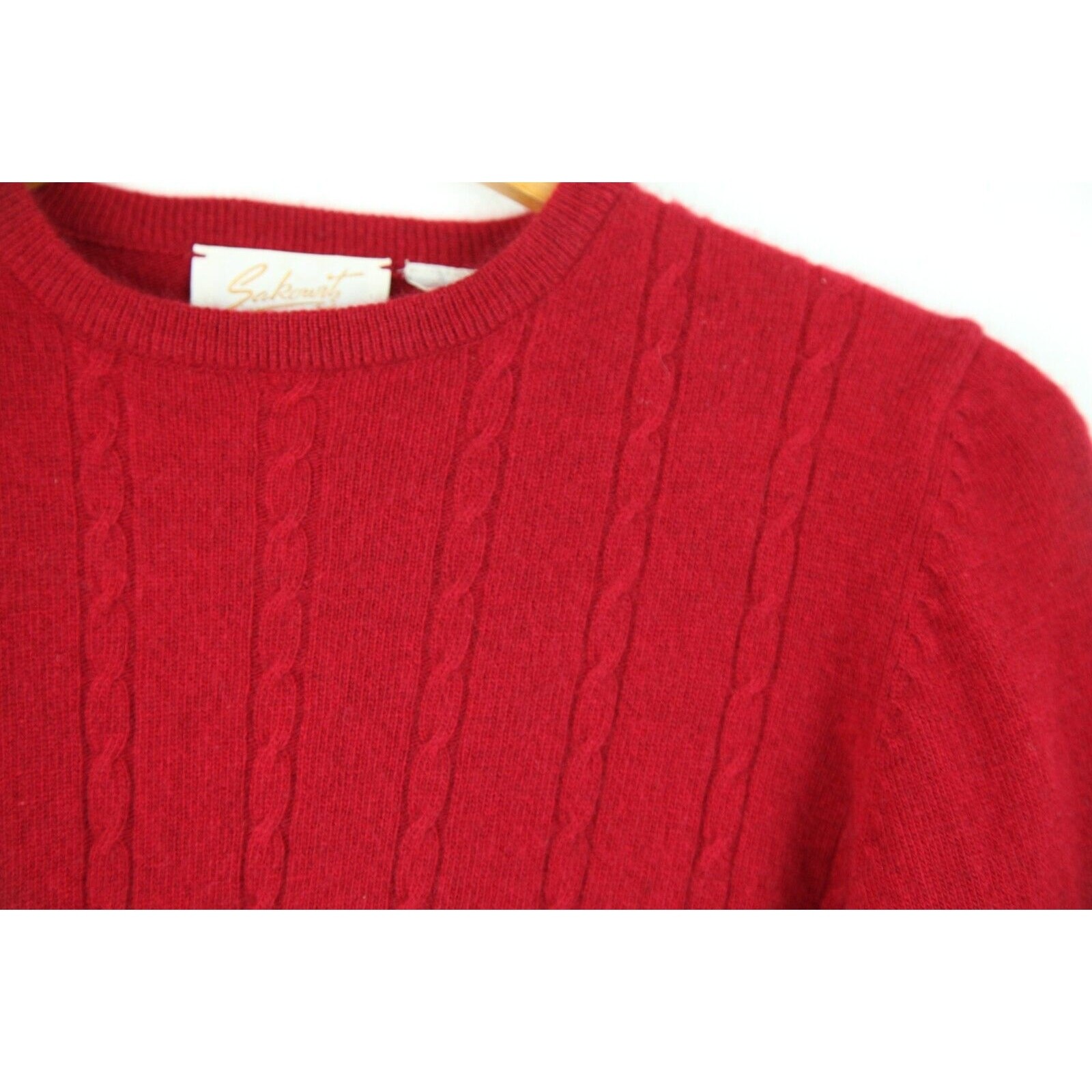 Vintage Small Red Cashmere Sweater Cable Knit Preppy Valentine Crewneck Classic