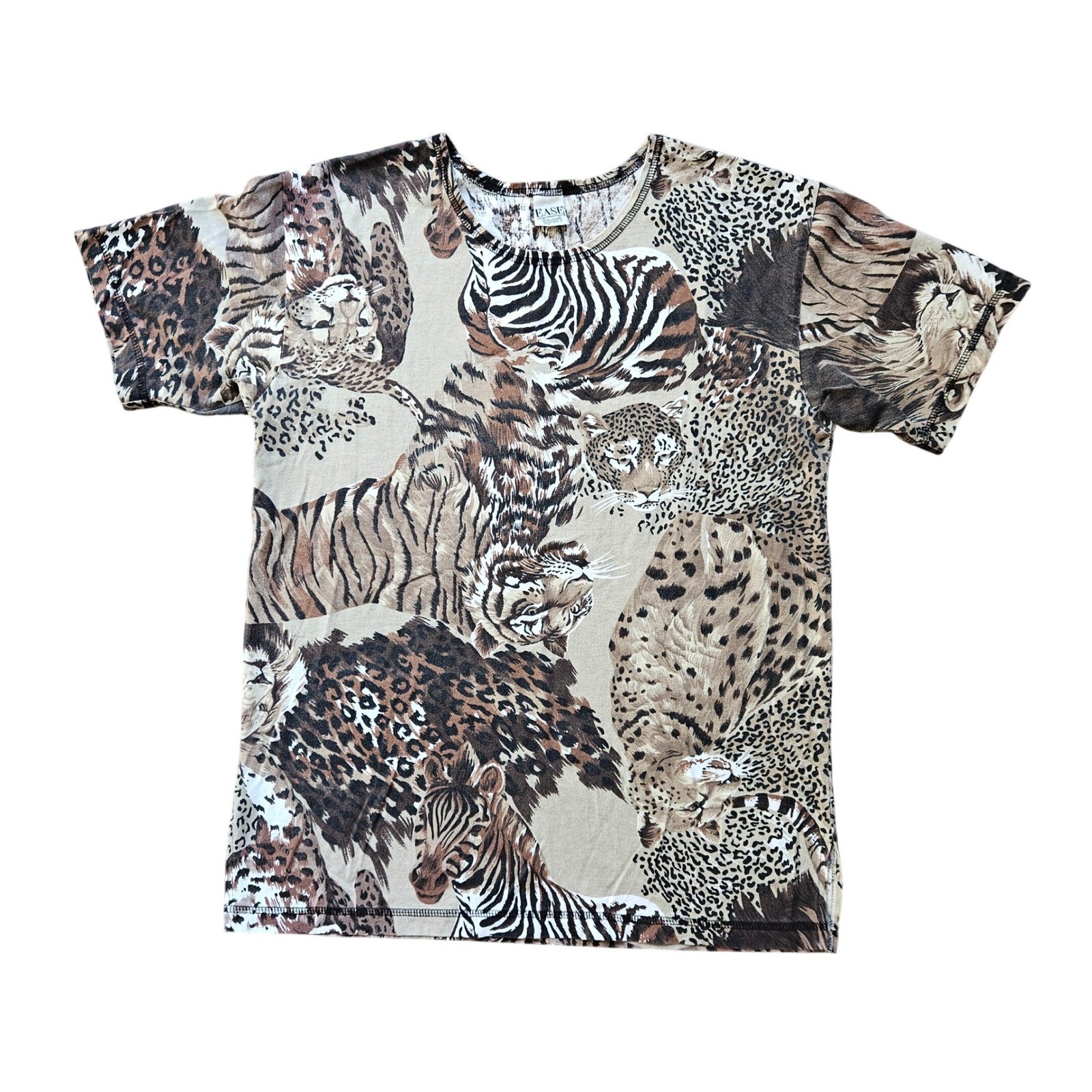 Vintage EASE Sport Women Animal Print Oversized T-Shirt Tiger Zebra Leopard S