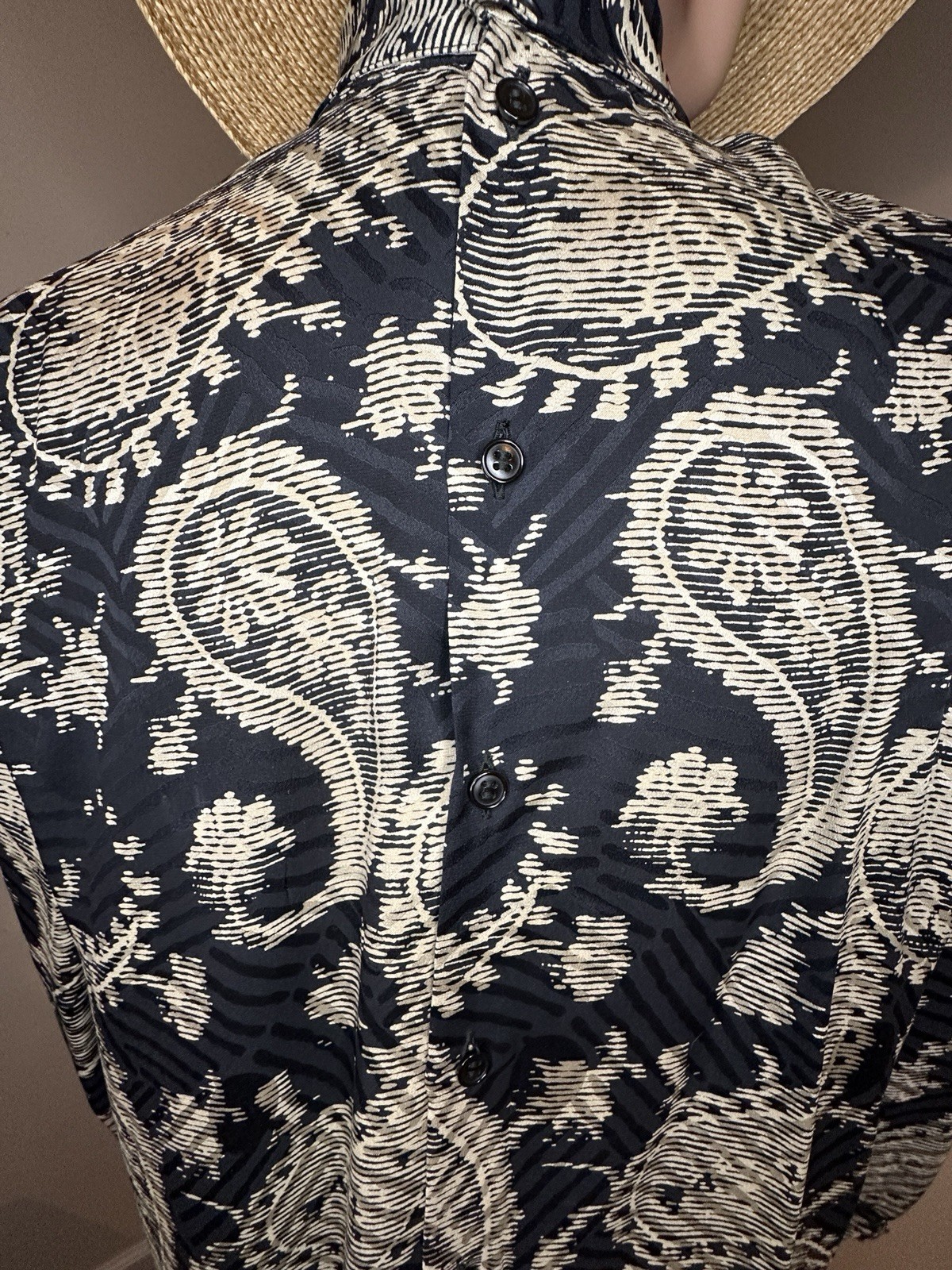 Vintage Giorgio Armani 100% Silk High Neck Paisley Blouse Italy Size 38