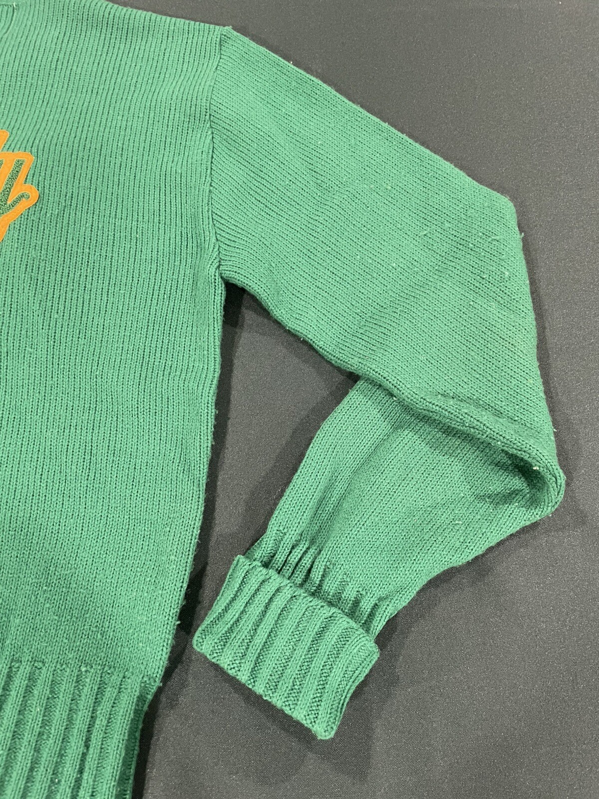 Vintage Womens 82’ Cheerleader Knit Sweater USA Green /Yellow