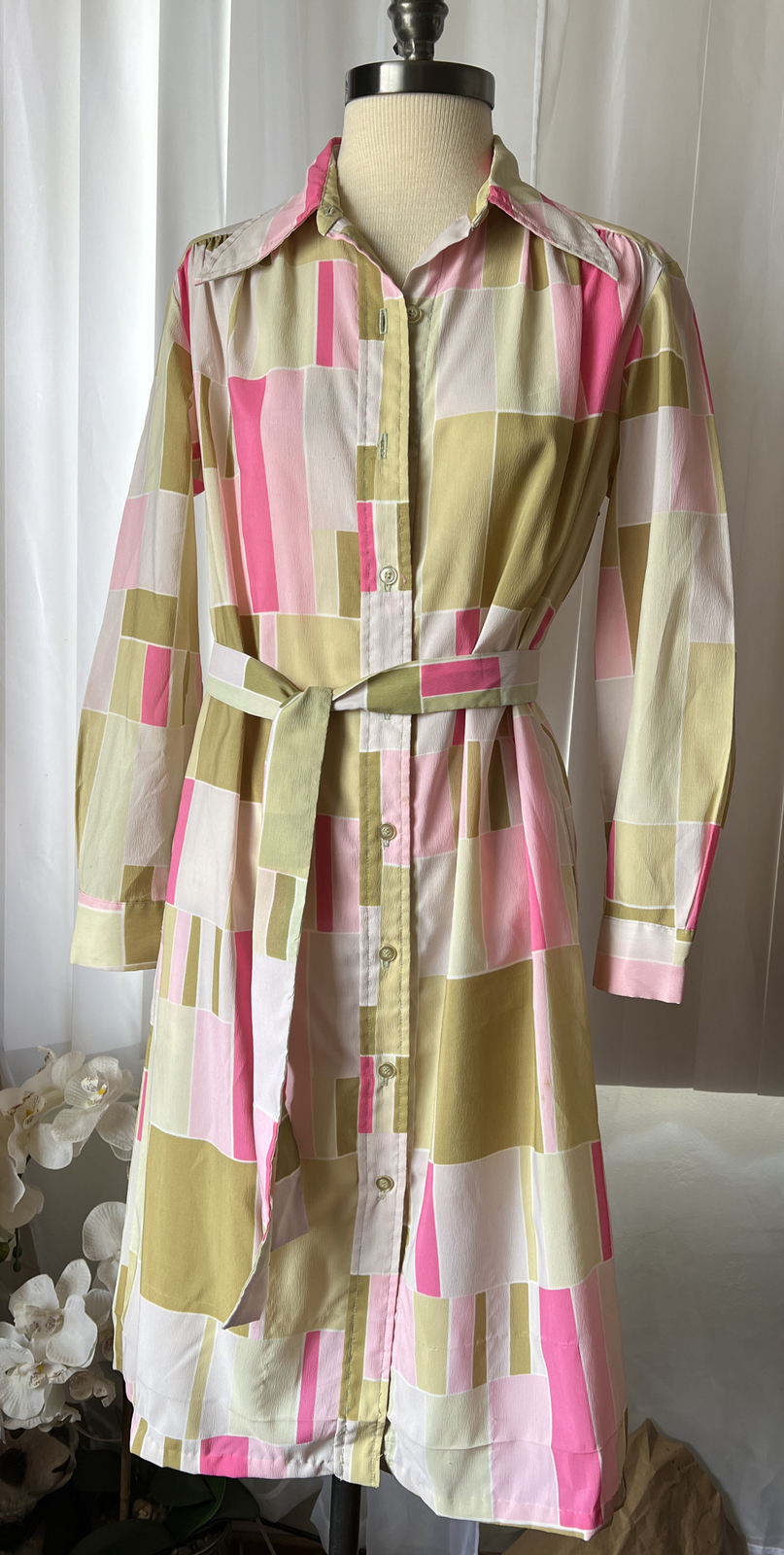 Vintage 70s The Spectator Color Block Shirt Dress