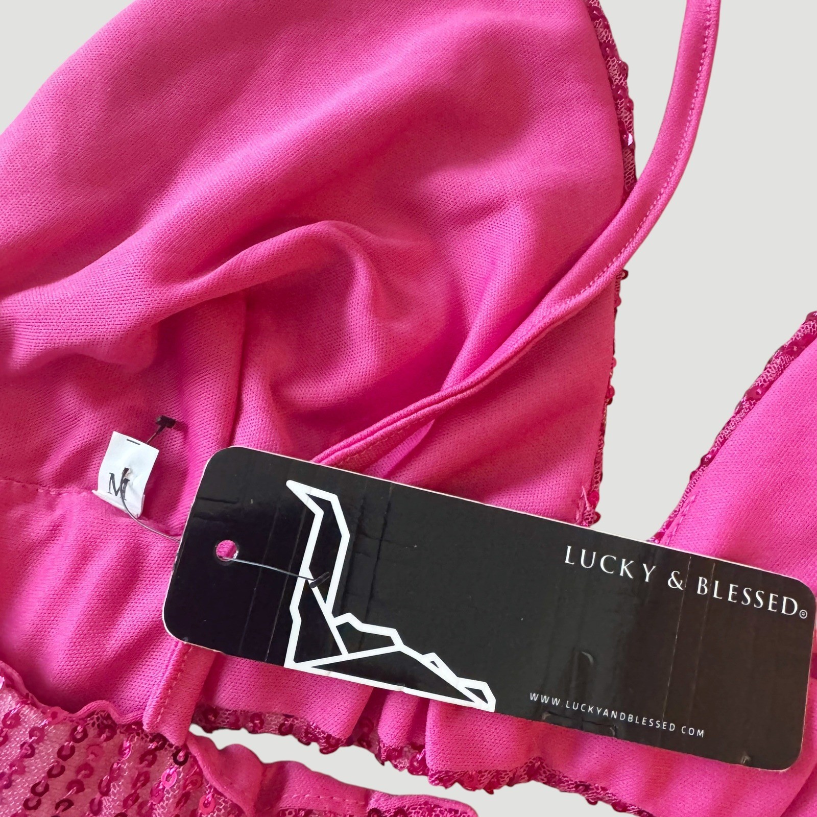Festival Hot Pink Sequin Triangle Bralette top L&B Sparkle M Rave concert NWT