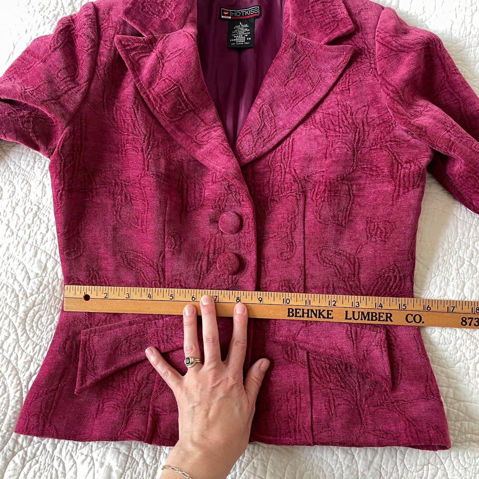 Vtg Y2K Hot Kiss Raspberry Floral Textured Blazer Sz L Slim Fit Juniors Cropped