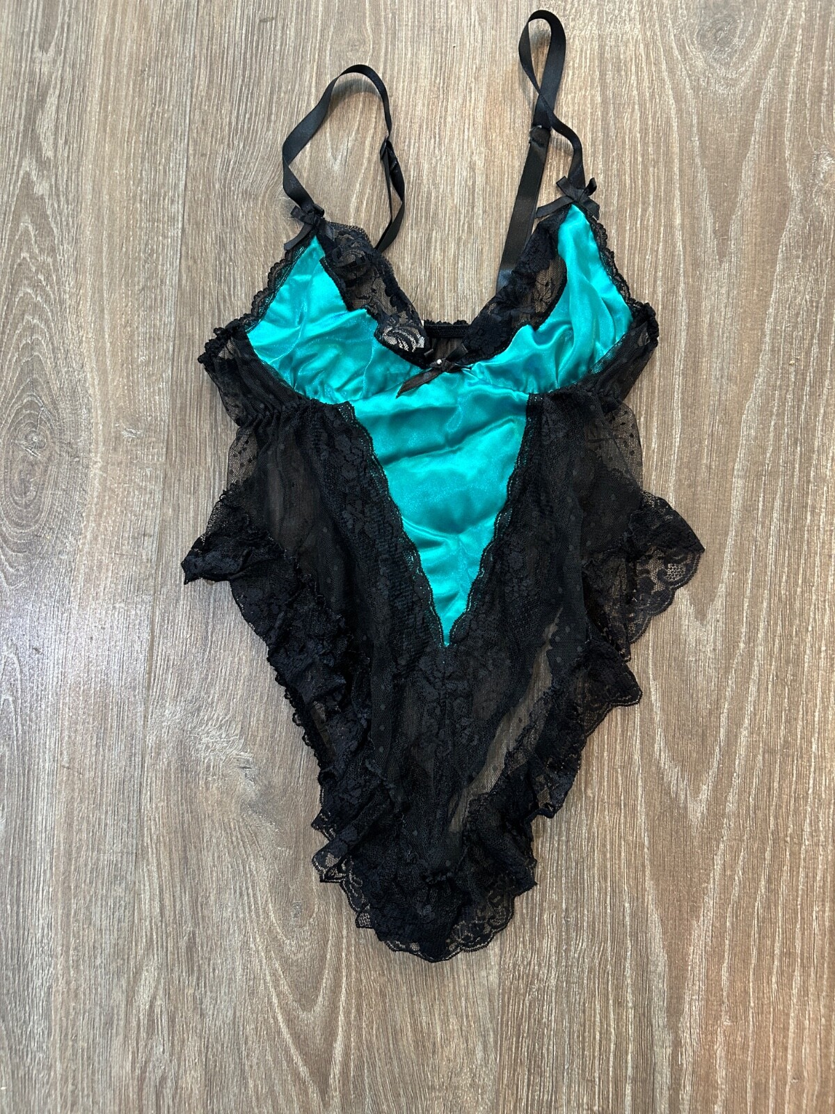 Andrea Kristoff for Escante Vintage Black & Teal lace body suit Small