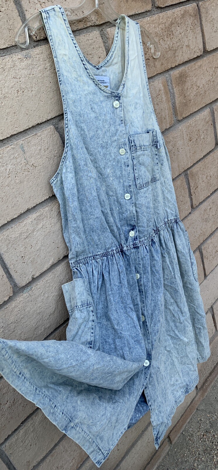 Vintage Limited Express EXP Acid Wash Denim Jumper Dress Pockets 1980s Size L