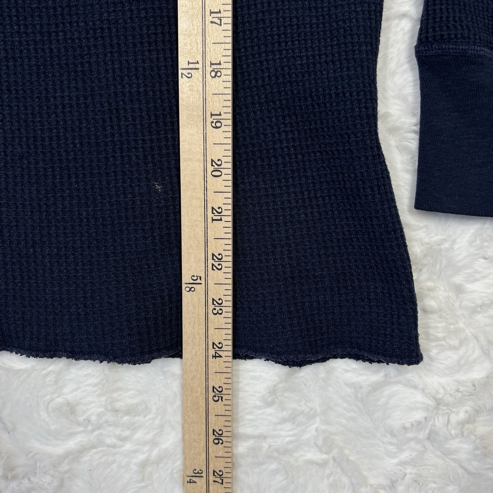 Vintage 70s 80s Gap Waffle Knit Thermal Long Sleeve Shirt L Navy Blue USA Made
