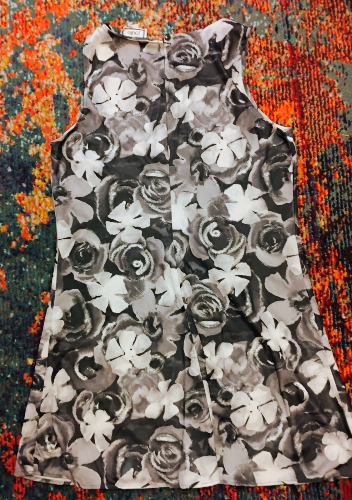 VINTAGE Y2K 90s Joule Medium M Black White Gray Floral Dress Made in USA Cottage