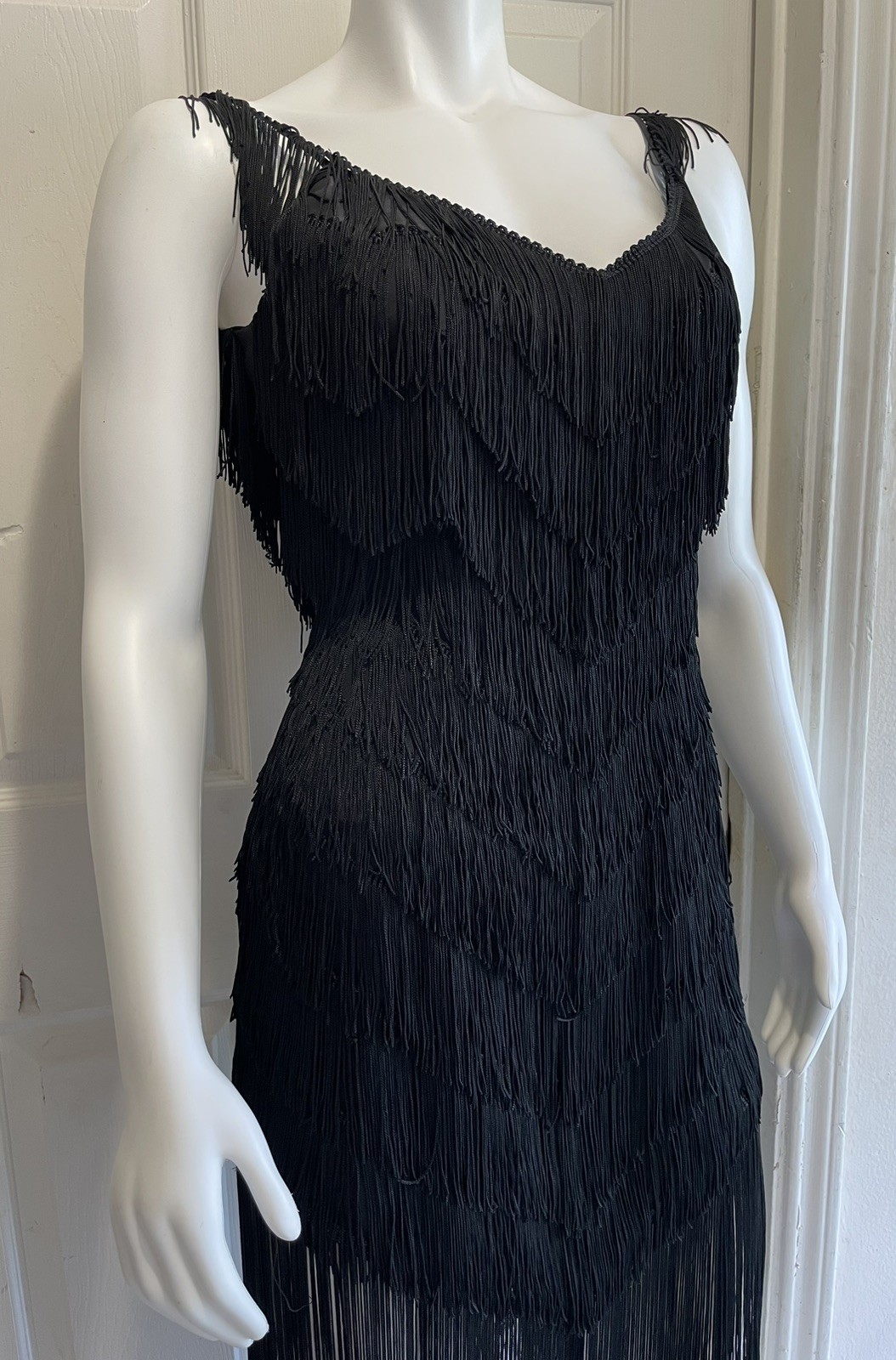 Vintage 80s TD4 by Electra Fringed Flapper Black Classic Dress Size 3/4 8