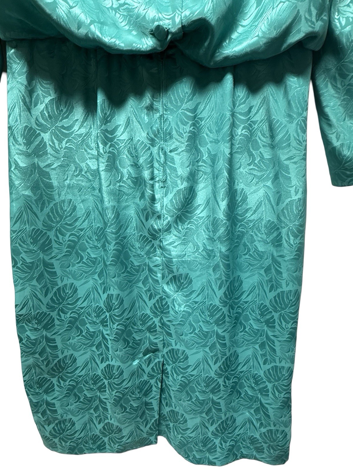 Vtg Henry Lee Women Dress 1960 Green Satin Floral Print Button Up Back Size 12