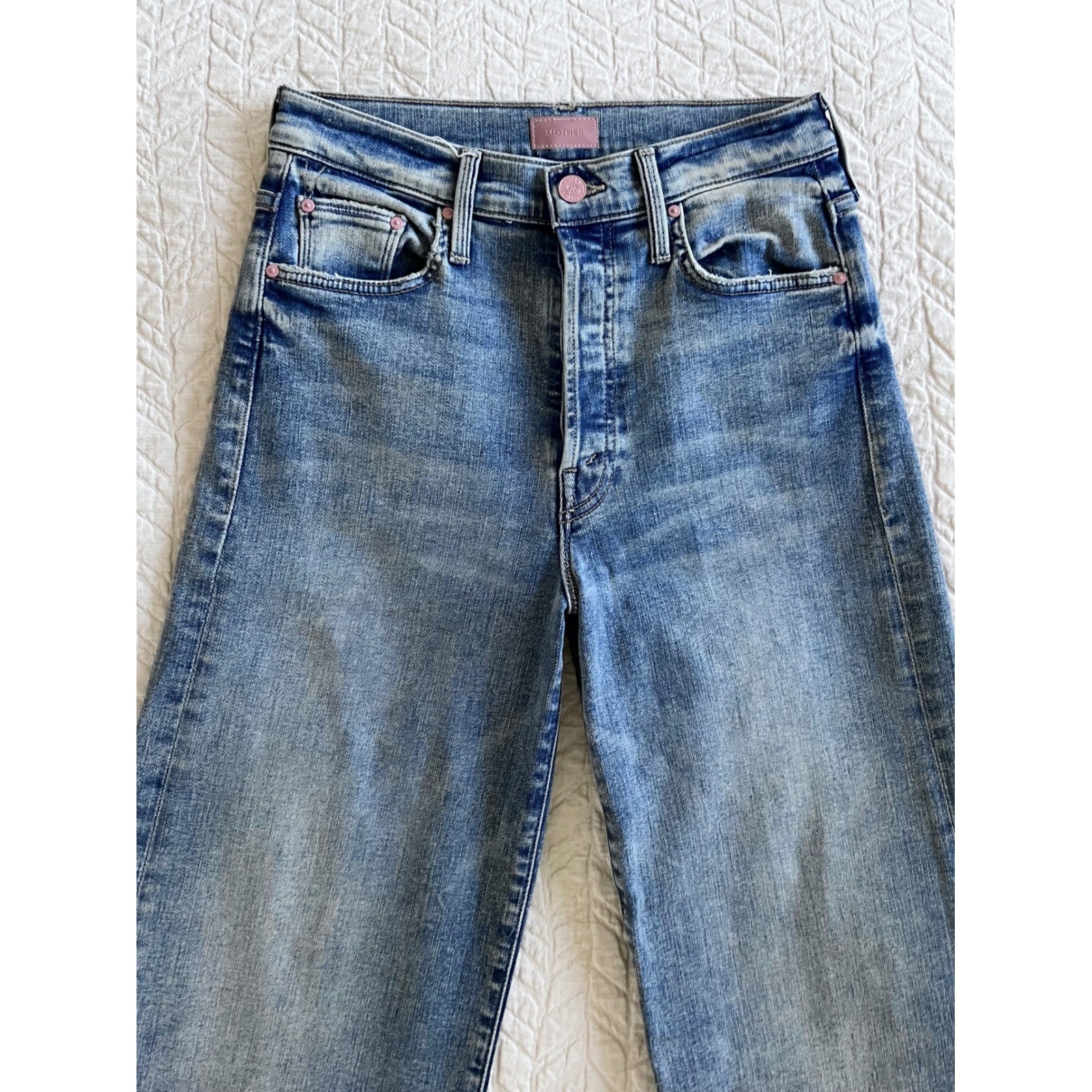 MOTHER The Tomcat Roller Ankle 27 Light Blue Jeans Wide Leg Crop