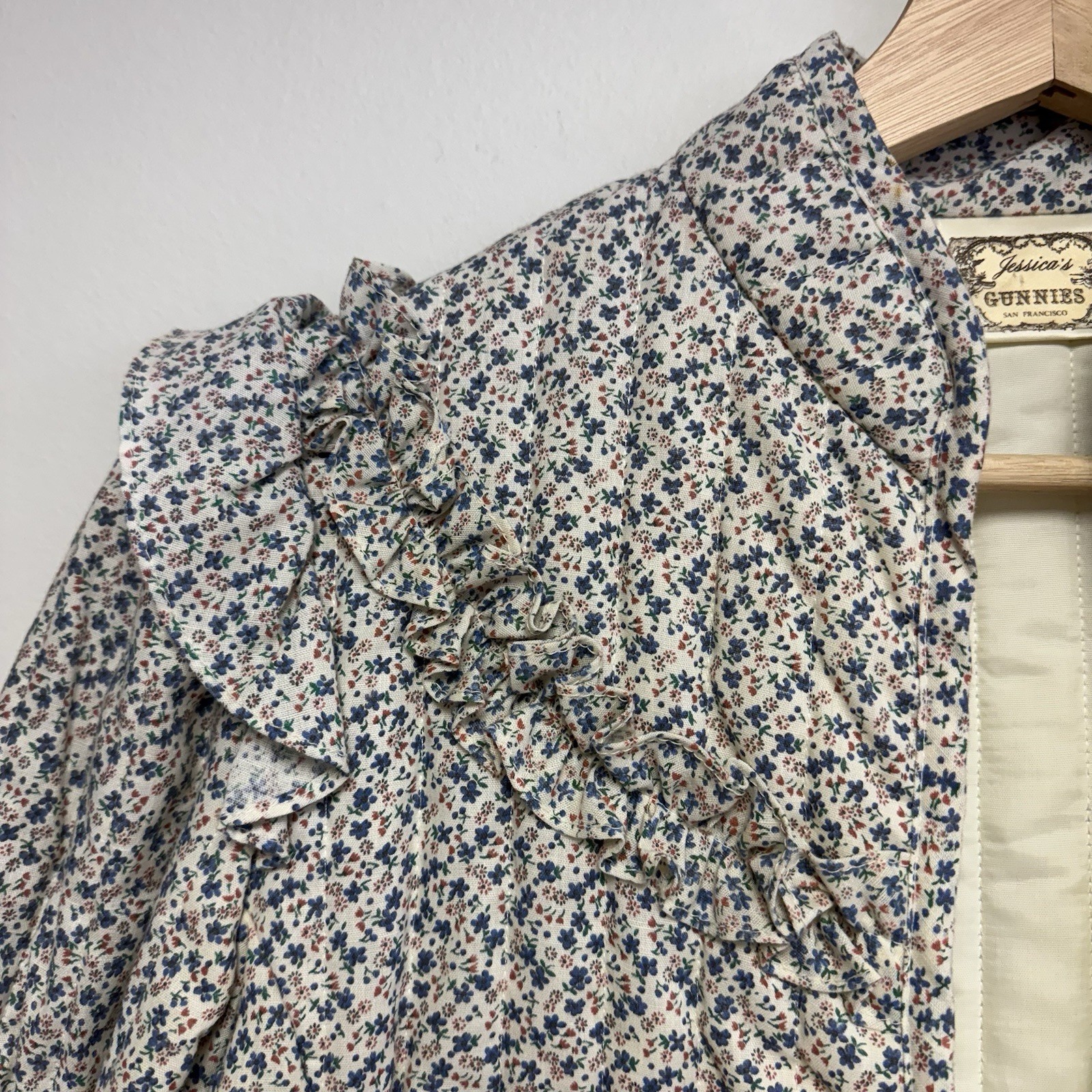 VTG 70s Jessica’s Gunnies Gunne Sax Ivory Floral Ruffle Quilted Jacket Top