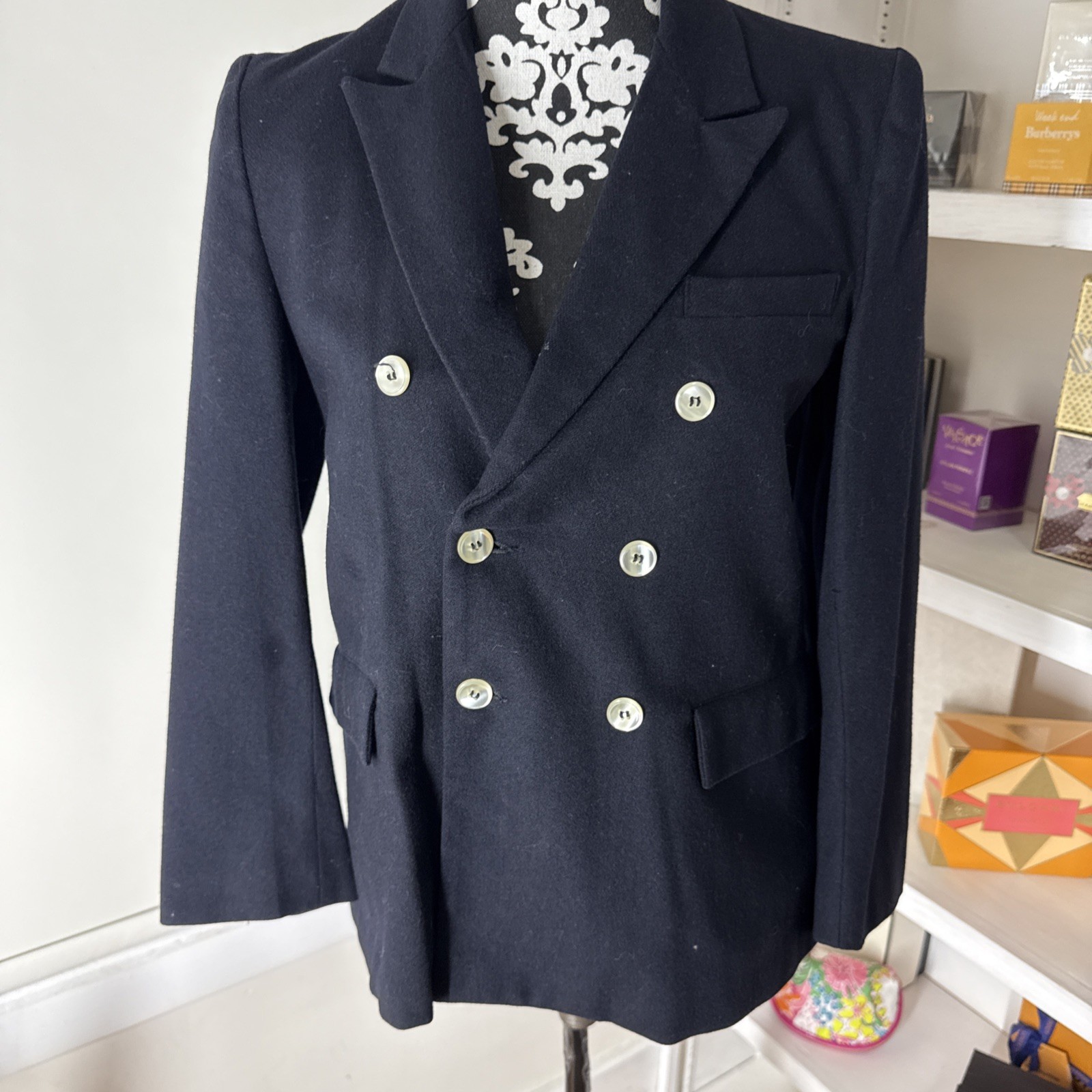VTG 'The Fashion Place’ Sears Black Double Breasted Wool Blend Blazer Jacket S