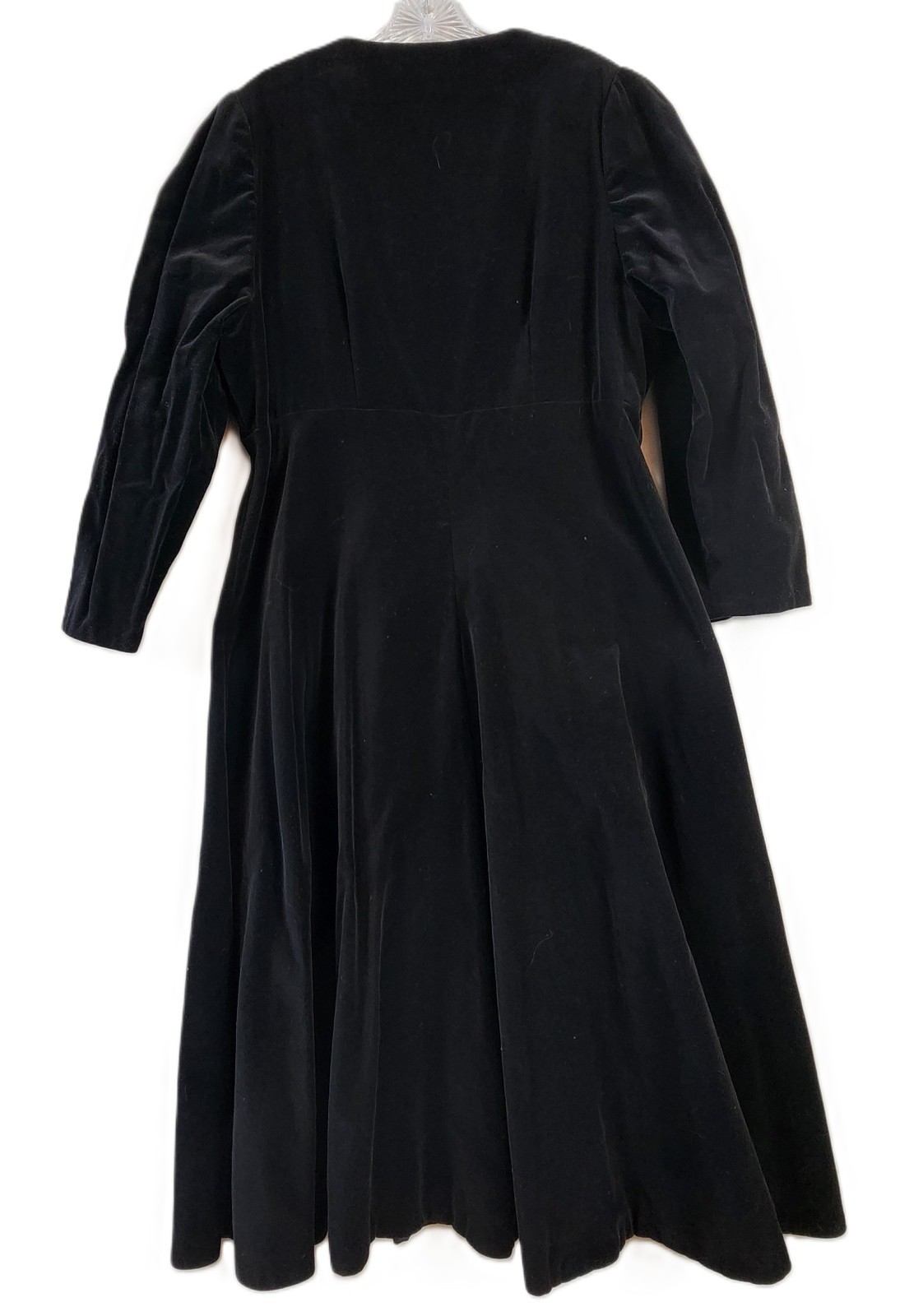Holiday Dress Black Velvet w/Snowflake Appliqué Red Bows Button Front Long