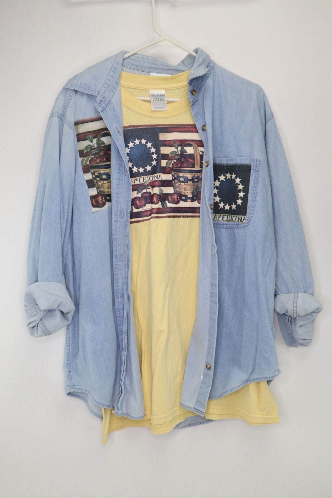 Vintage Women’s Large L Patriot Americana America Button Down US Flag Shirt Set