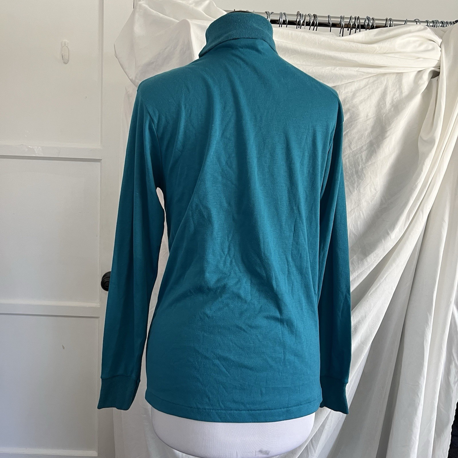 Vintage Plus Size Charleston Bay Teal Turtleneck Shirt 50/50 Cotton Poly XL