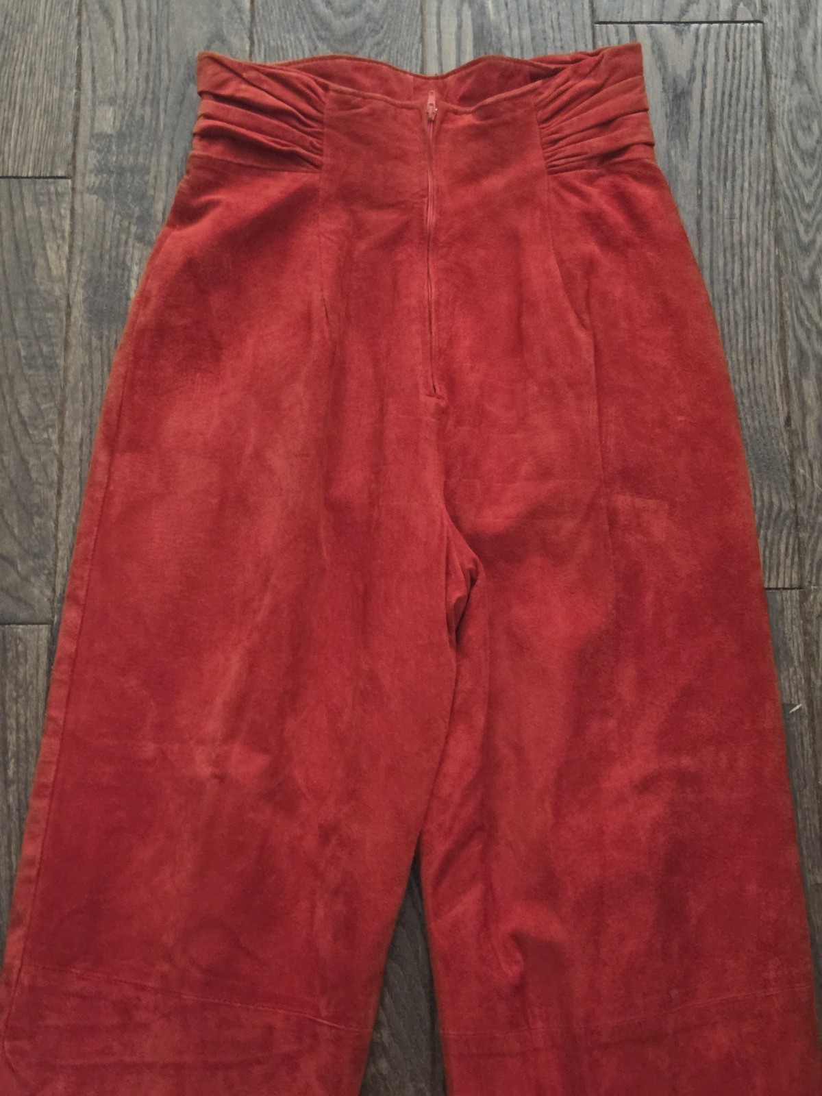 Vintage Firenze Santa Barbara Red Suede Leather High Waist Tassel Pants Women’s