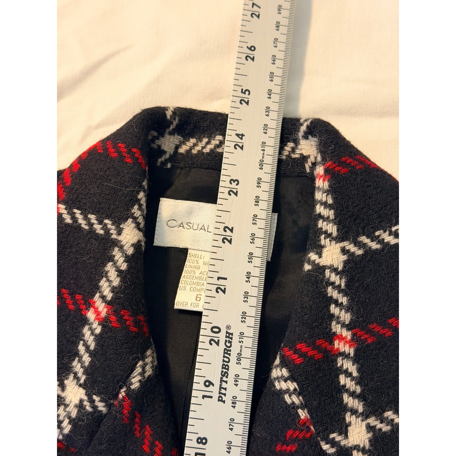 Casual Corner Vintage 100% Wool Plaid Blazer Red Black White Double Breasted 6