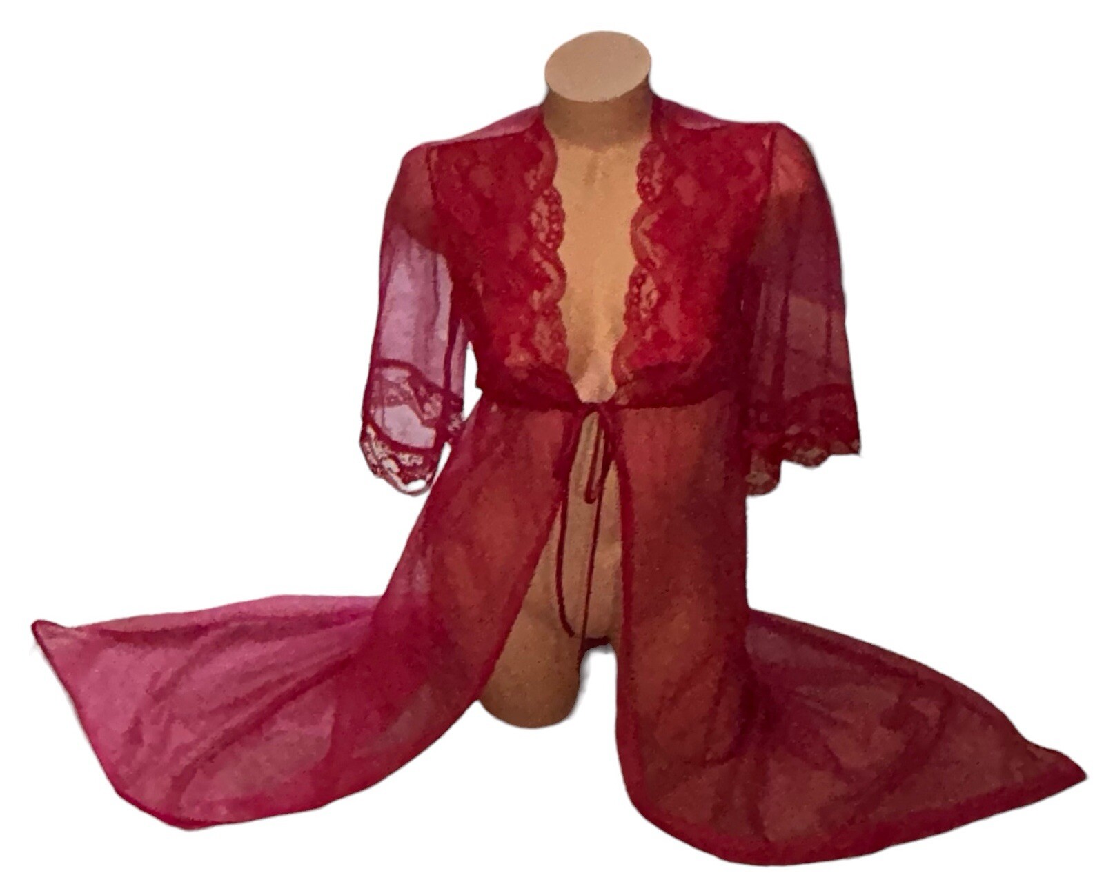 Taryn Alexander 1960’s Vintage Pink Chiffon Lace Peignoir Nylon Nightgown Robe S