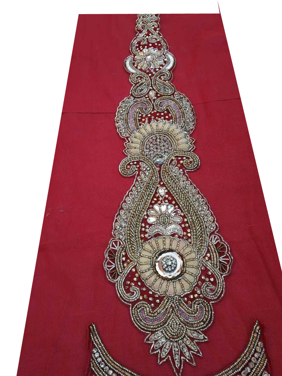 Vintage Indian Hand Bead Rhinestone RED COLOR LEHANGA PATCH ART CRAFT 1FREE ON 5