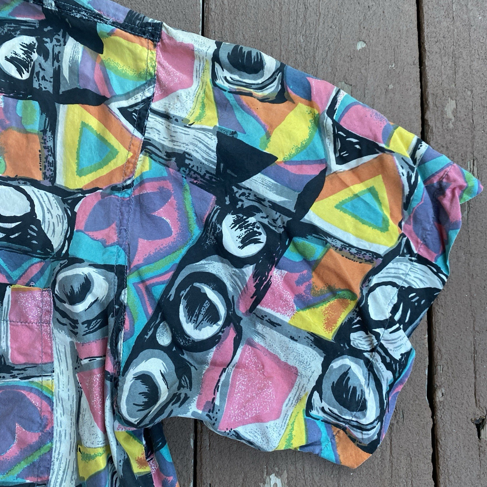 Vintage Kikomo 100% Silk Shirt Women’s XL 90s Hip Hop Art Abstract
