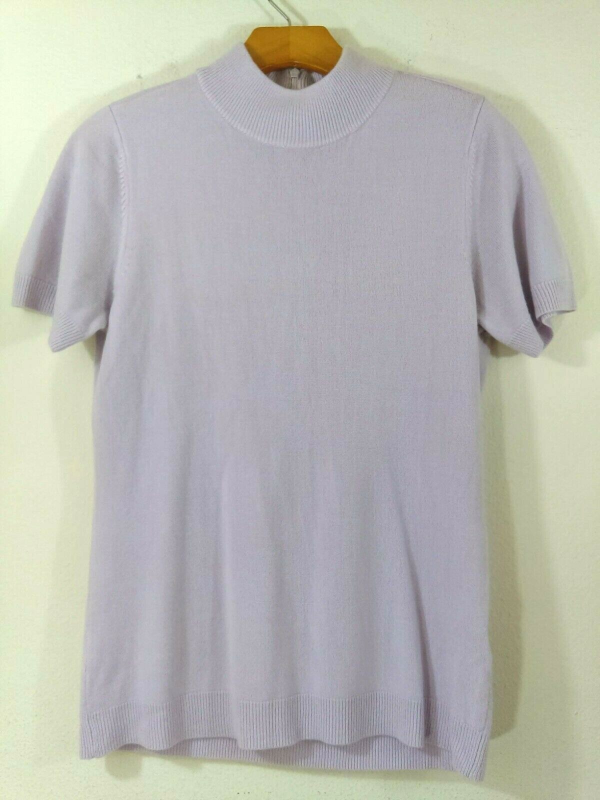 Vintage Covington Small Knit Short Sleeve Sweater Pale Purple Mock Neck Acrylic