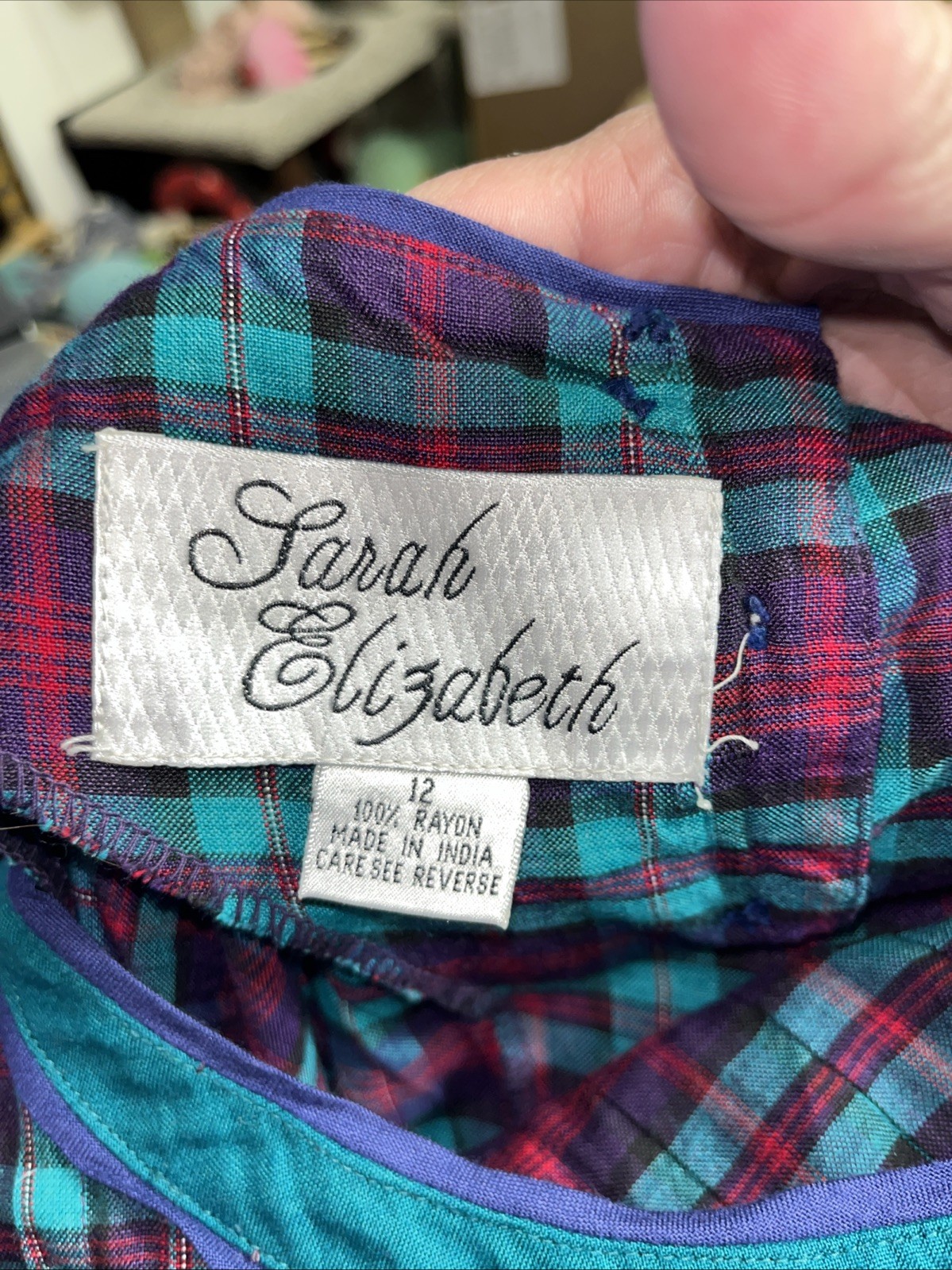 Vintage Sarah Elizabeth Womens Size 12 Pintuck Plaid Rayon Maxi Dress Milkmaid