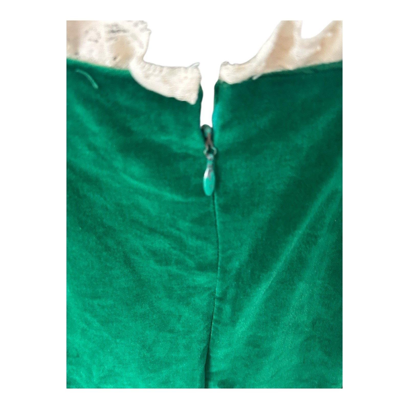 VTG Women’s Ugly Christmas Dress Handmade Green Velvet Lace Collar Leg O’Mutton