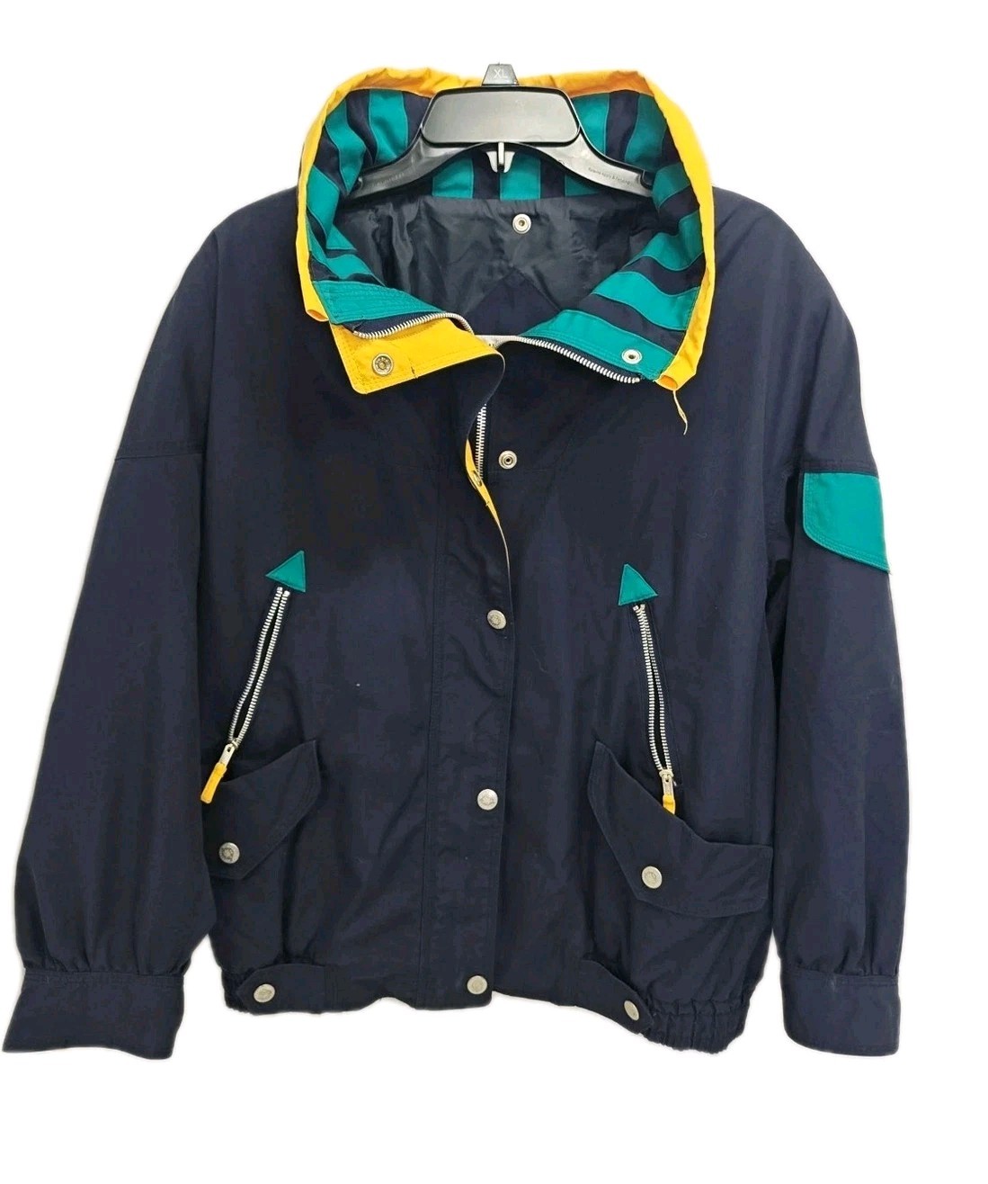 Vintage Mulberry Street rugby Jacket Size M colorblock blue green yellow