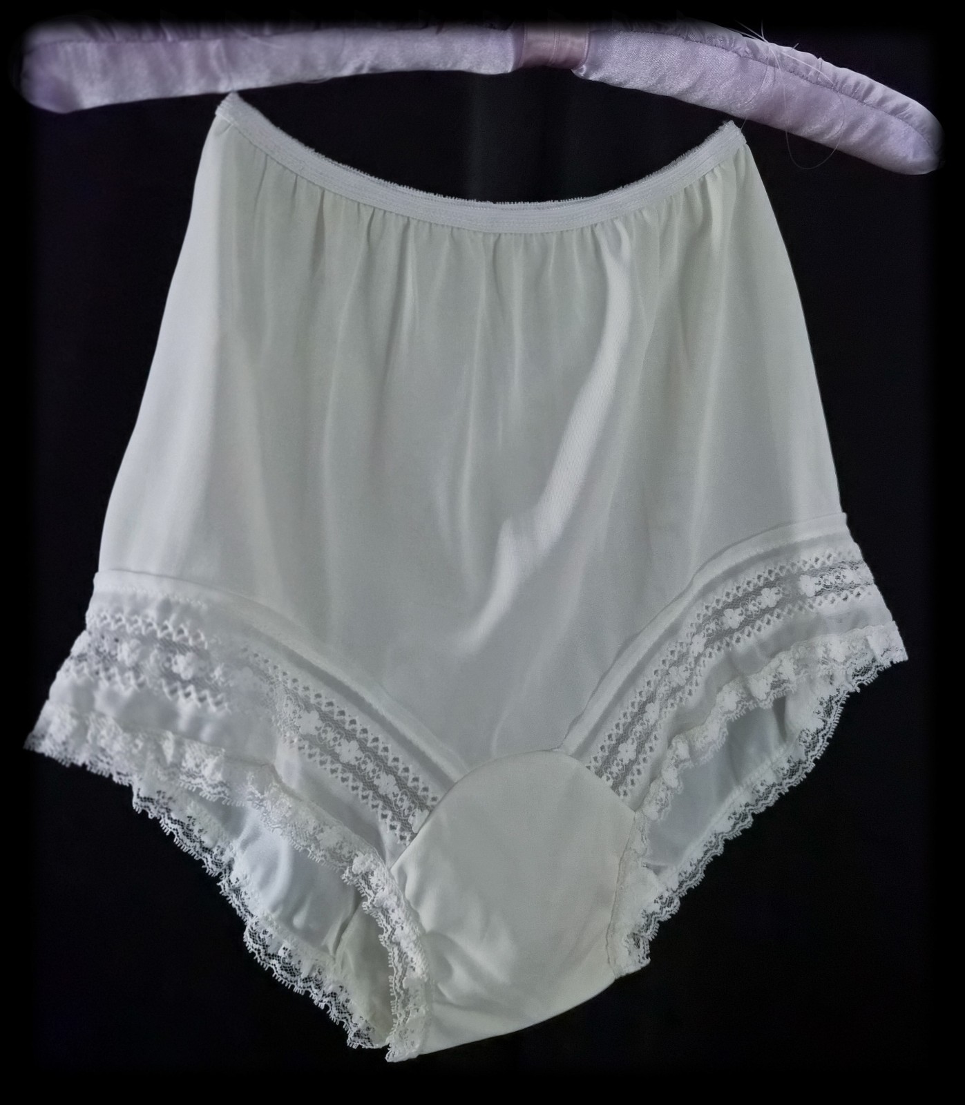 Vintage NYLON Mushroom Gusset GRANNY Panties SHEER Hi-Rise LACE Underwear ~ S/M