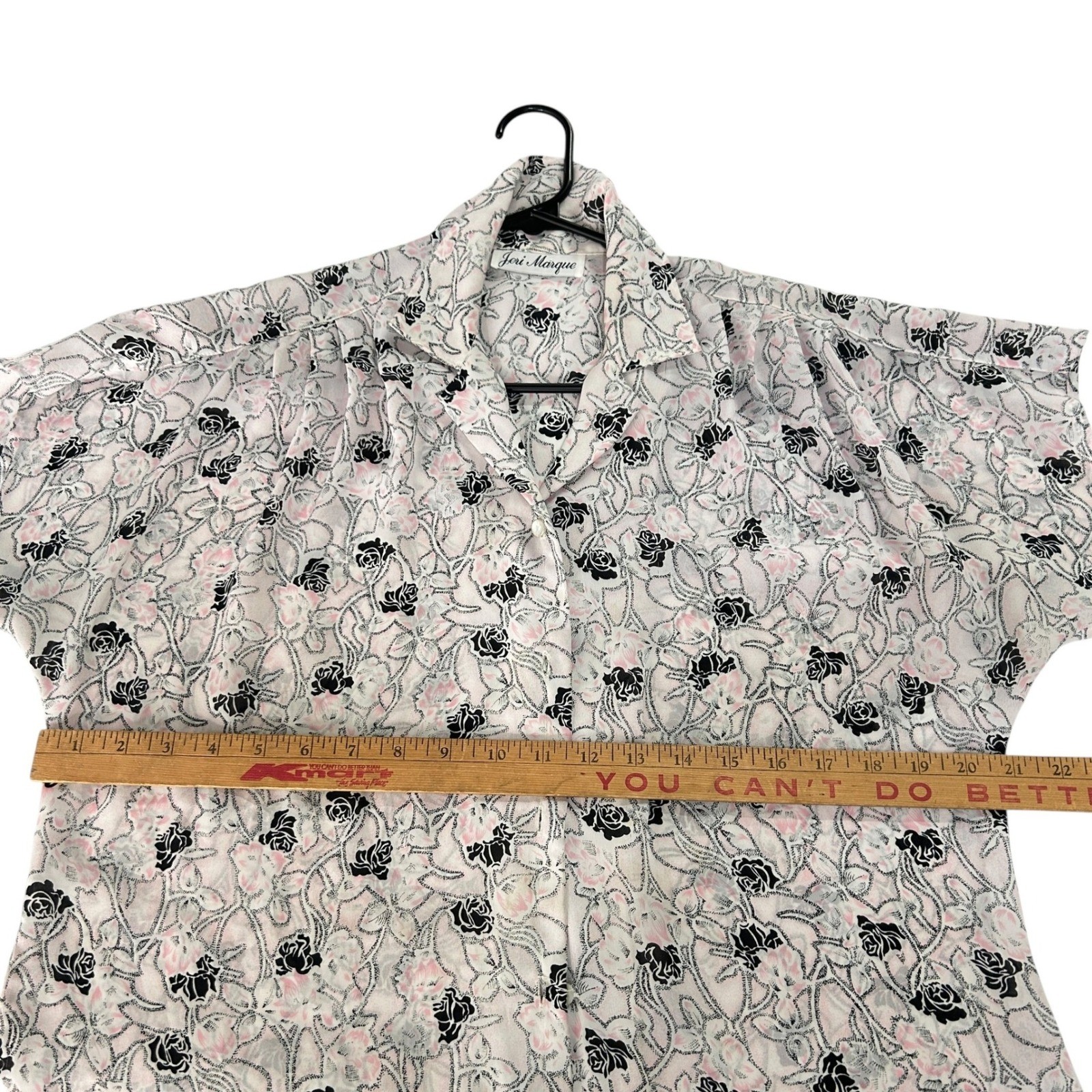 Vintage Floral Button Blouse Large White Pink Roses Soft Girl Cottagecore