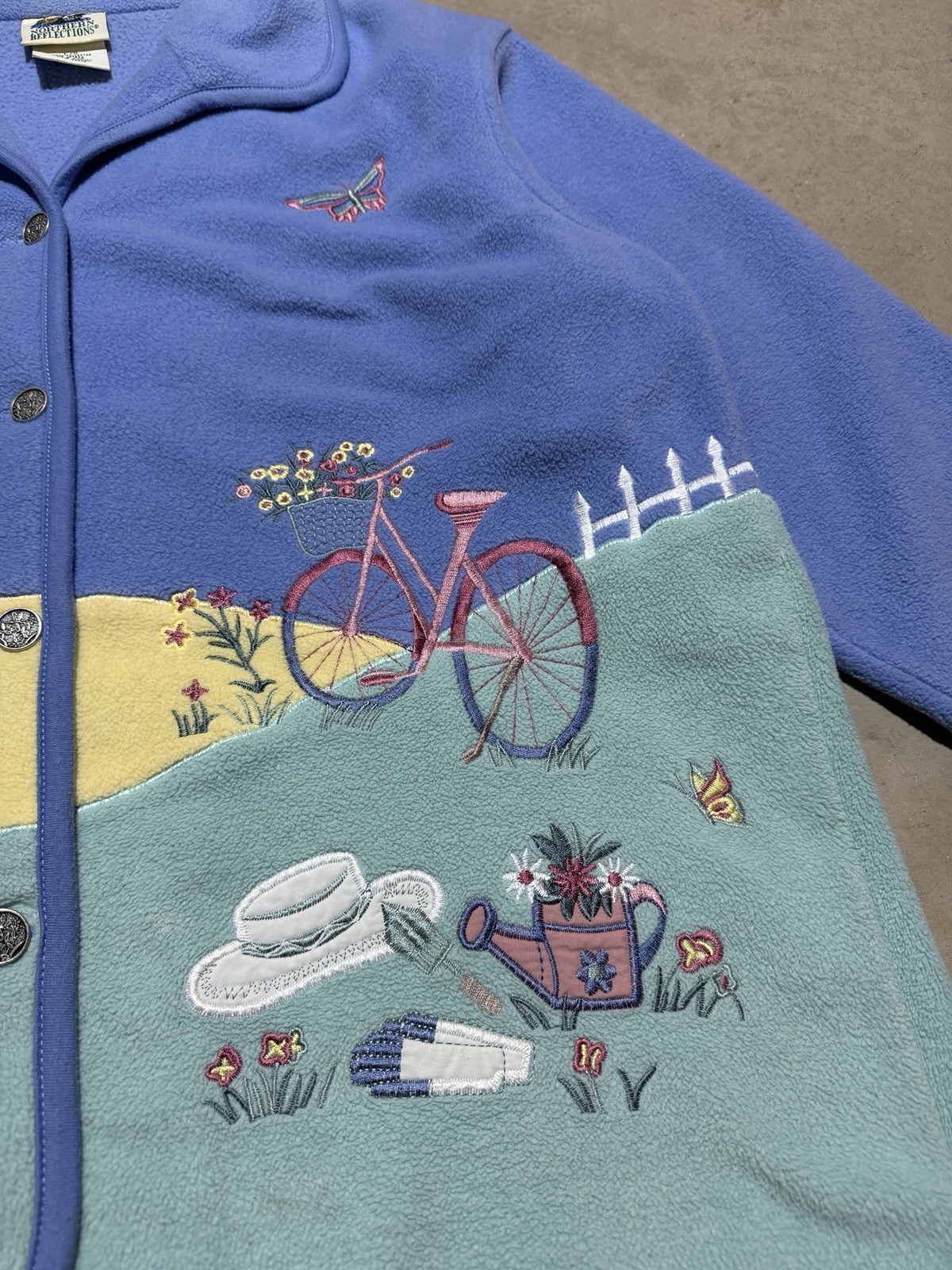 Vintage 90s Northern Reflections Beach Garden Fleece Sweater Sz L Nature Flower