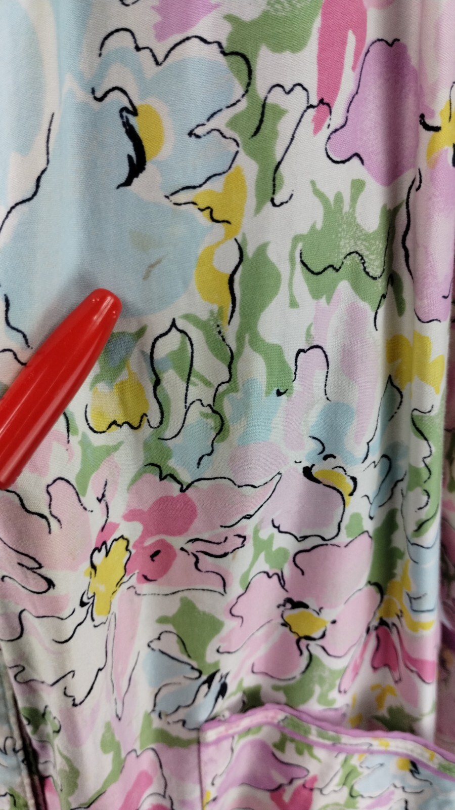 California Dynasty House Dress XL? Cuff sleeve Blue red yellow floral