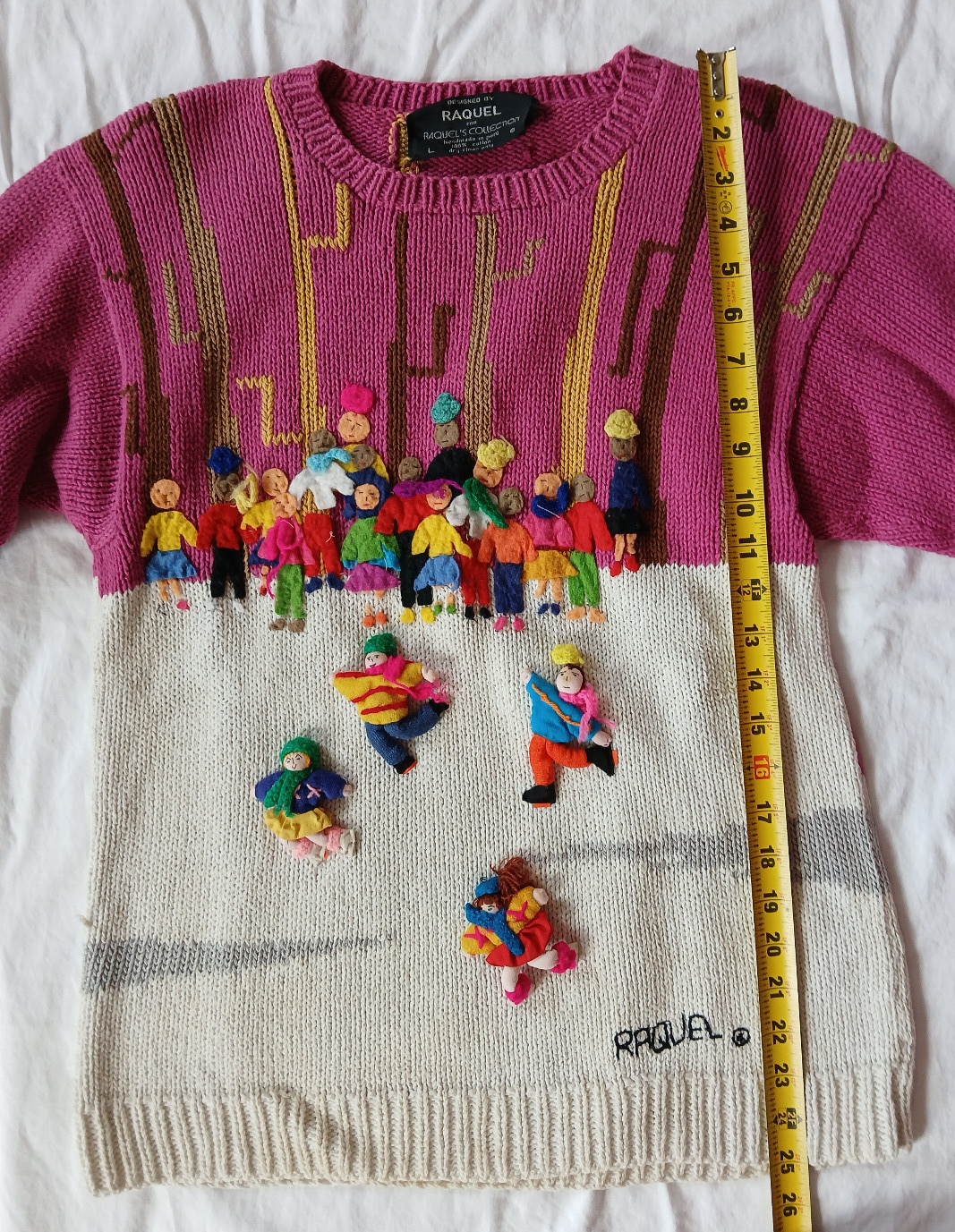 Vintage Raquel’s Collection 3D Ice Skating Scene Sweater Size L Handmade in Peru