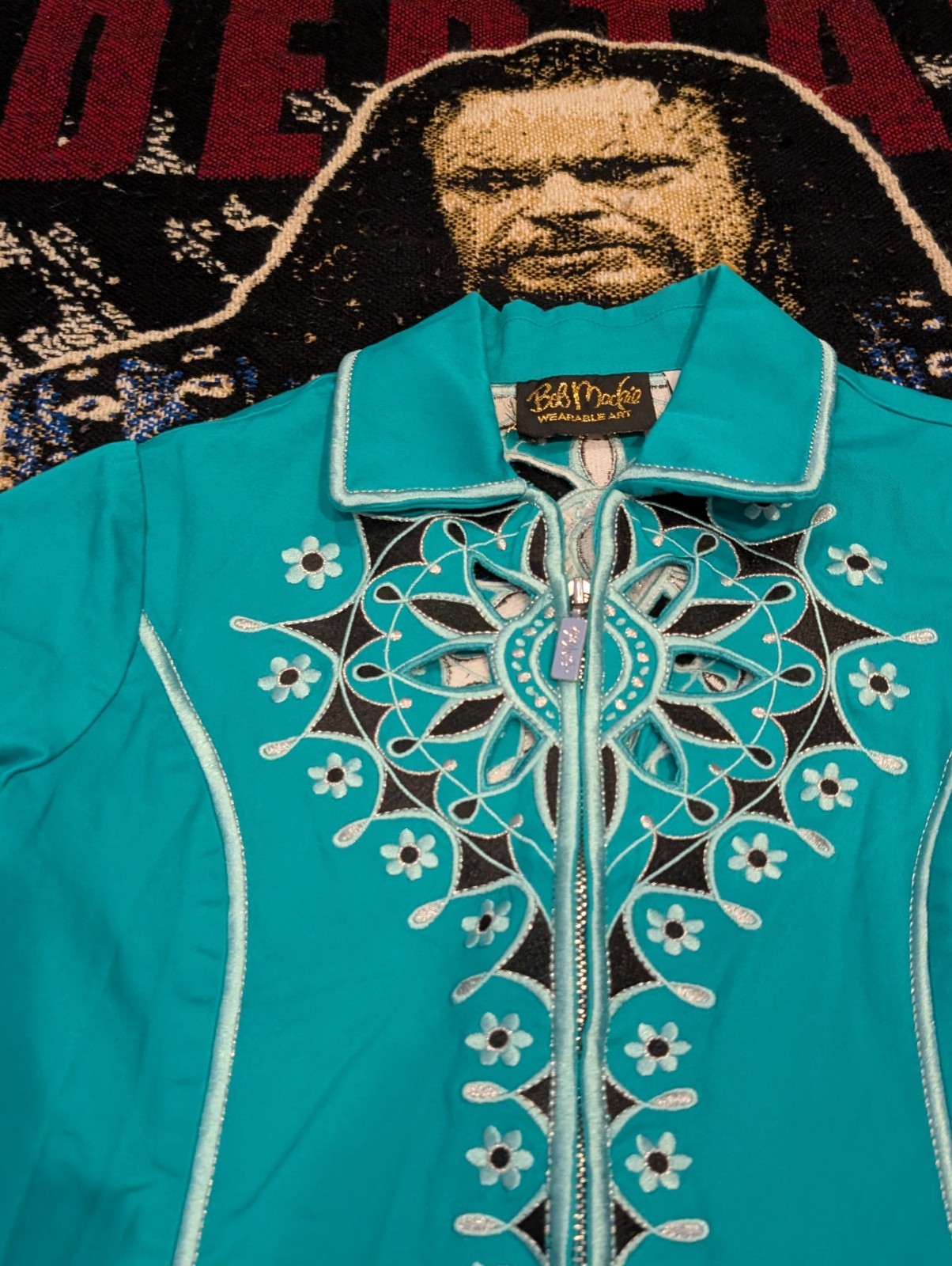 Vtg 90s Sz XS Jacket Coat Bob Mackie Wearable Art Western Turquoise